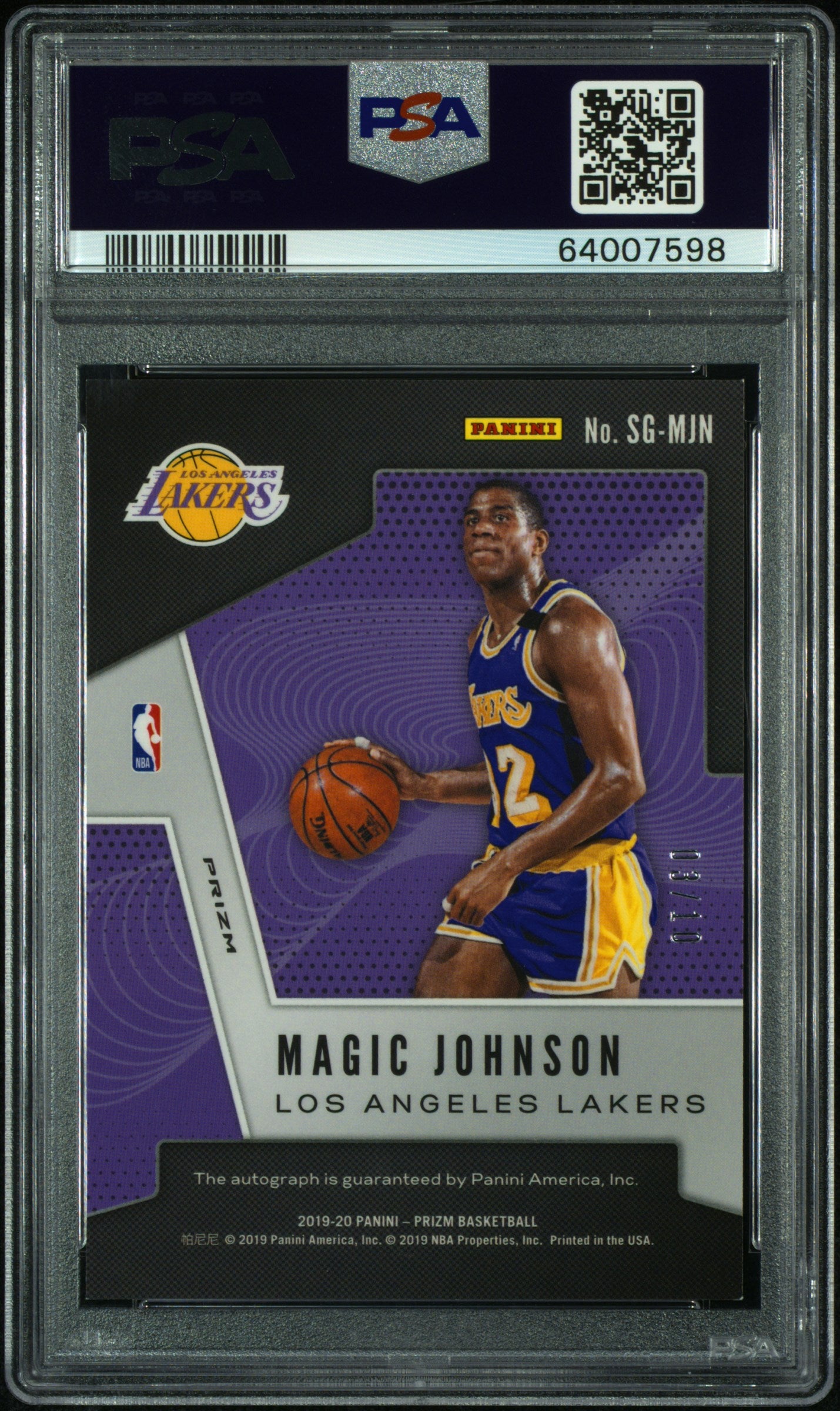2019 Panini Prizm Signatures Magic Johnson #MJN Gold Shimmer Auto /10 PSA 9