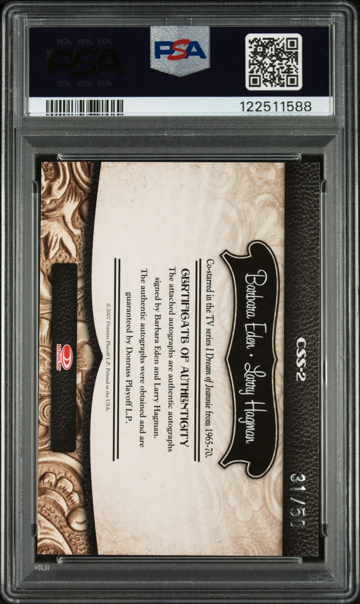 2007 Donruss Americana Co-Stars Signatures Hagman / Barbara Eden #/50 PSA 8 Auto