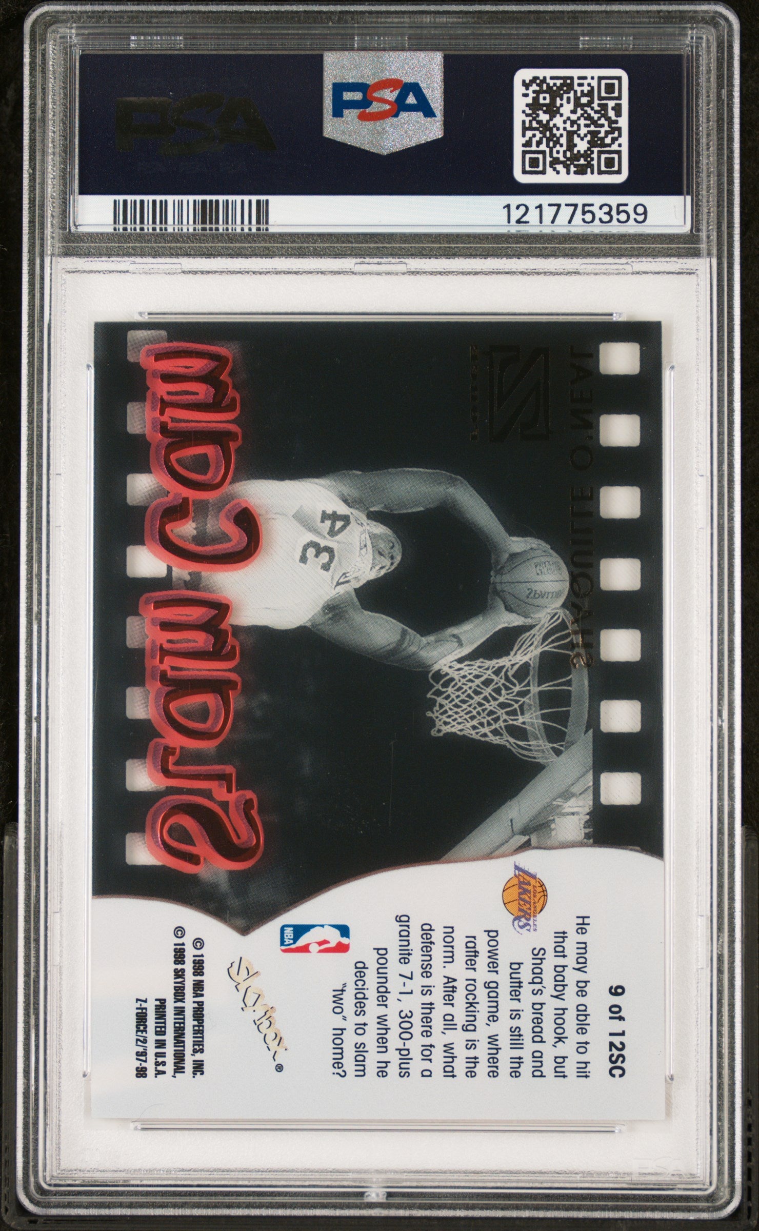 1997 Skybox Z-Force Slam Cam Shaquille O'Neal #9 Acetate PSA 9 Mint Low Pop