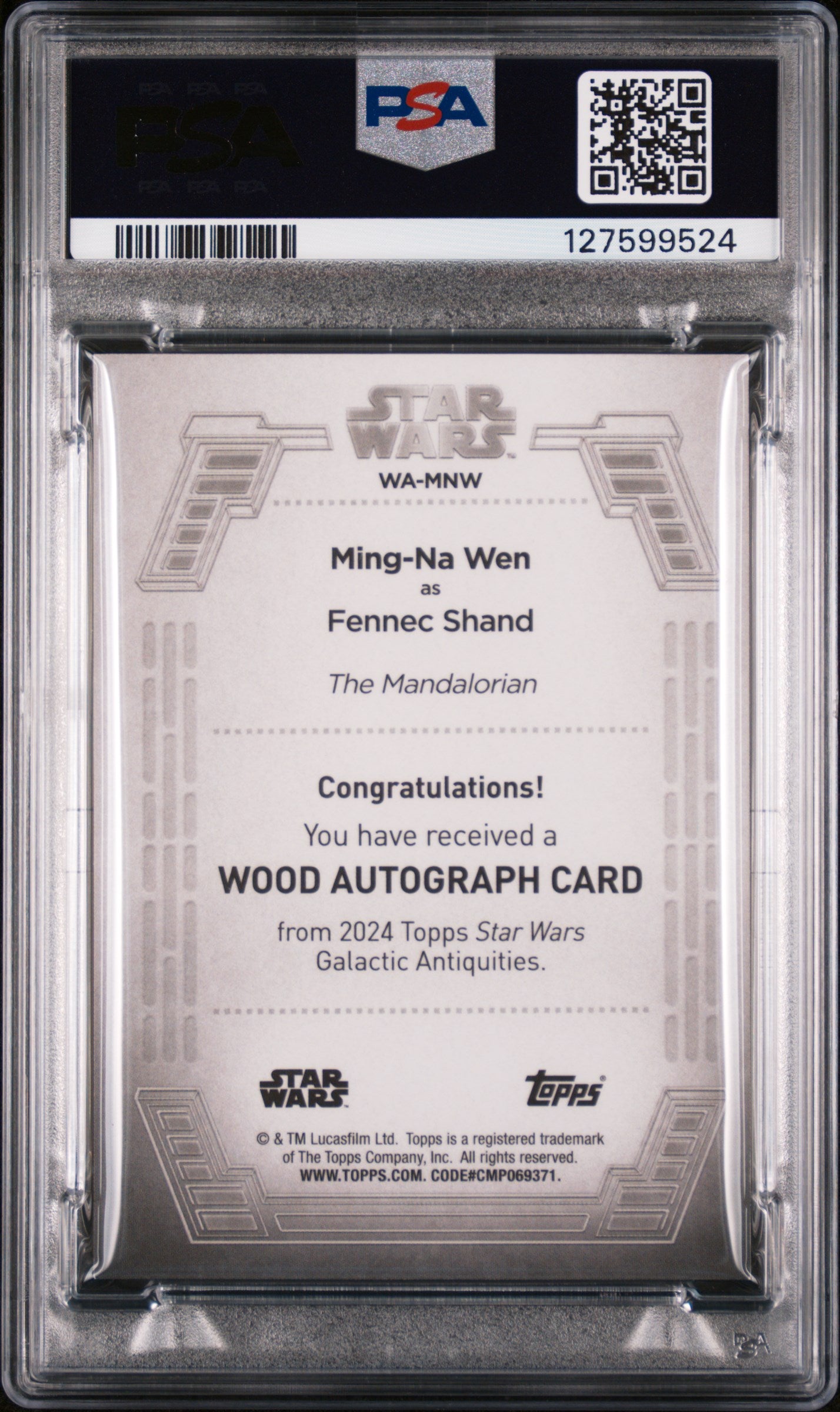 2024 Topps Star Wars Galactic Wood Autograph Ming-Na Wen #/25 Auto PSA 9