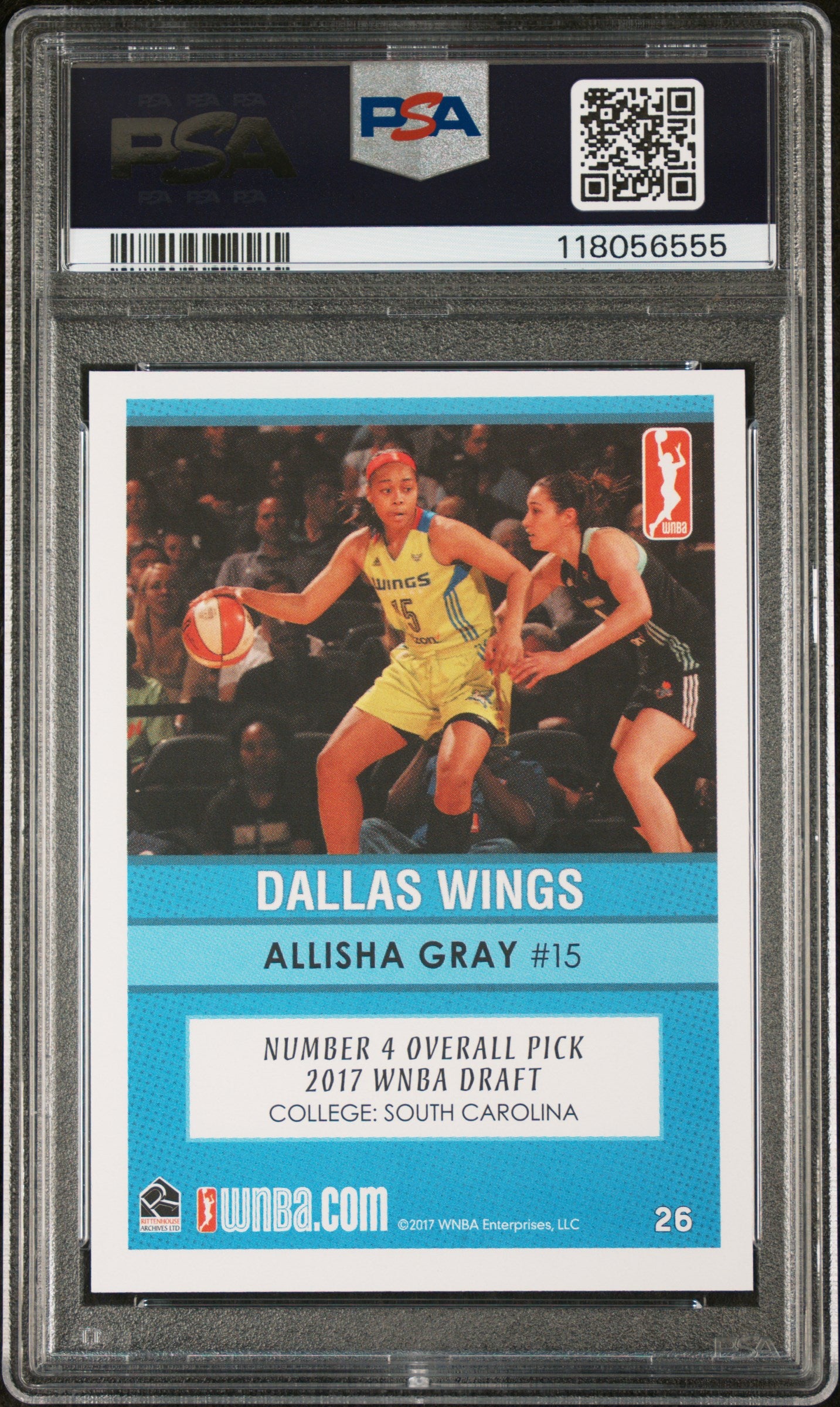 2017 Rittenhouse WNBA Allisha Gray #26 Rookie /500 RC PSA 9 Mint Wings