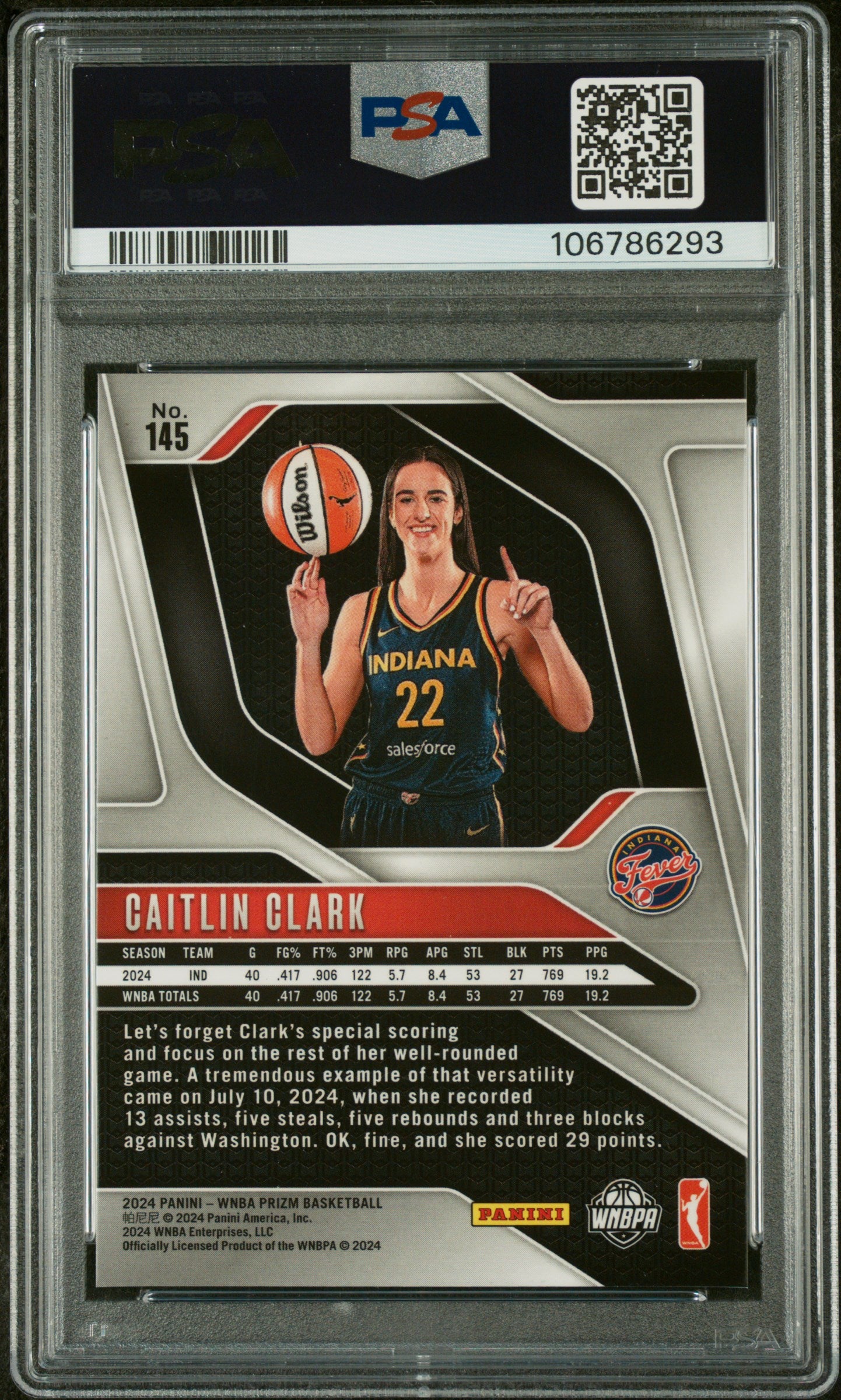 2024 Panini Prizm WNBA Caitlin Clark #145 Rookie RC PSA 9 Mint