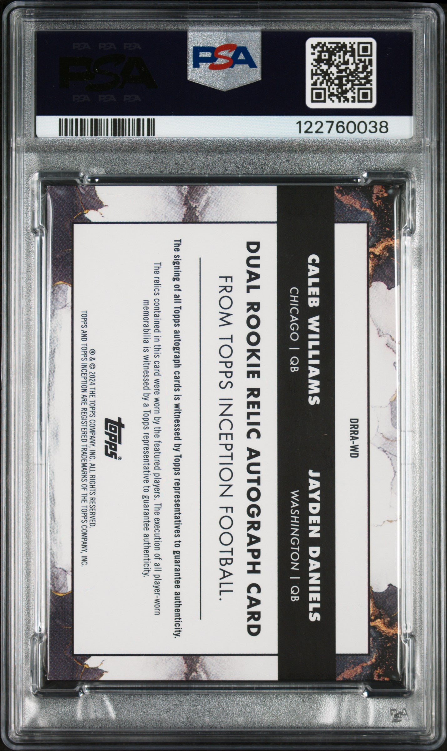 2024 Topps Inception Rookie Patch Auto Daniels Caleb Williams #/125 PSA Auto 9