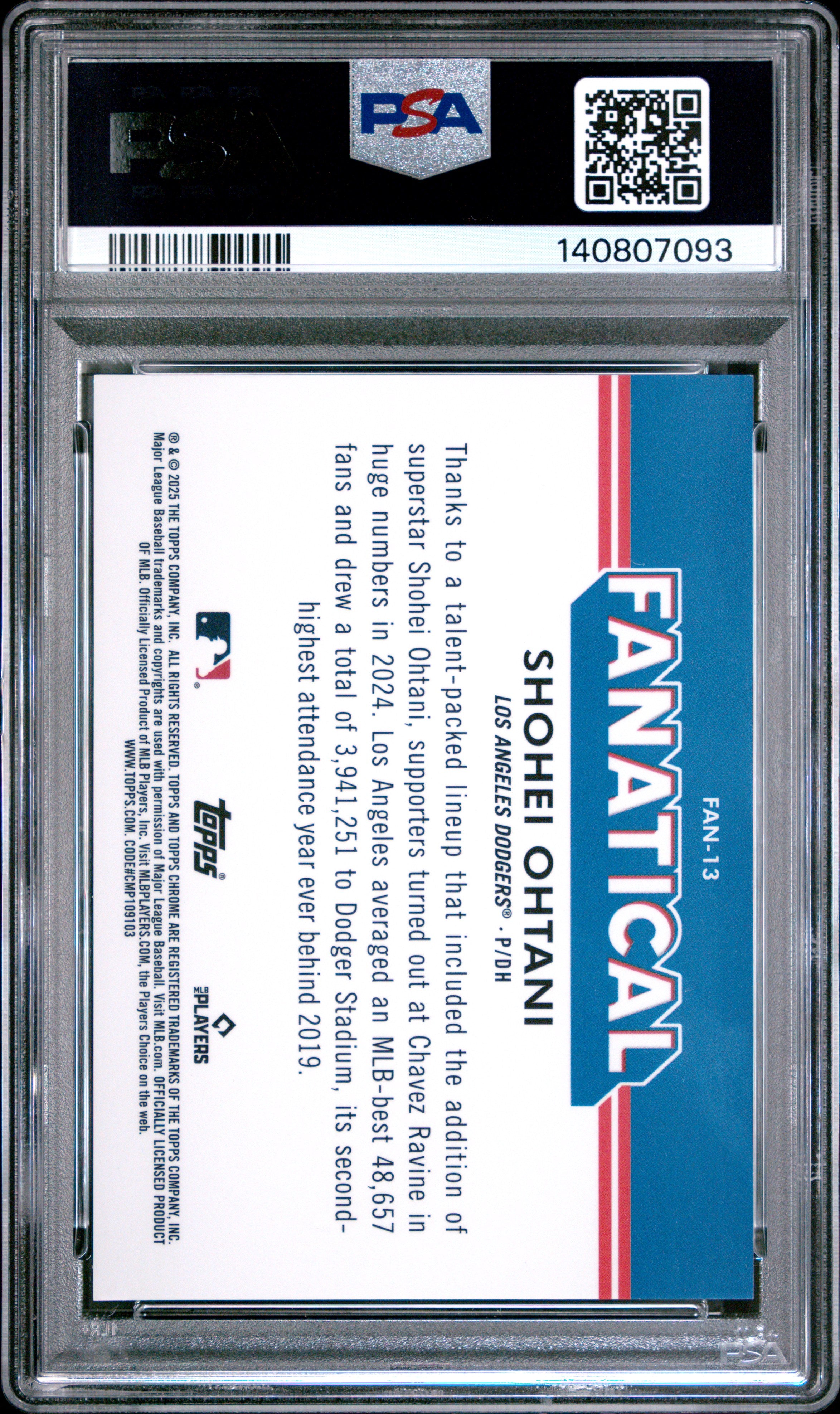 2025 Topps Chrome Fanatical Shohei Ohtani SP PSA 10 Gem Mint Dodgers