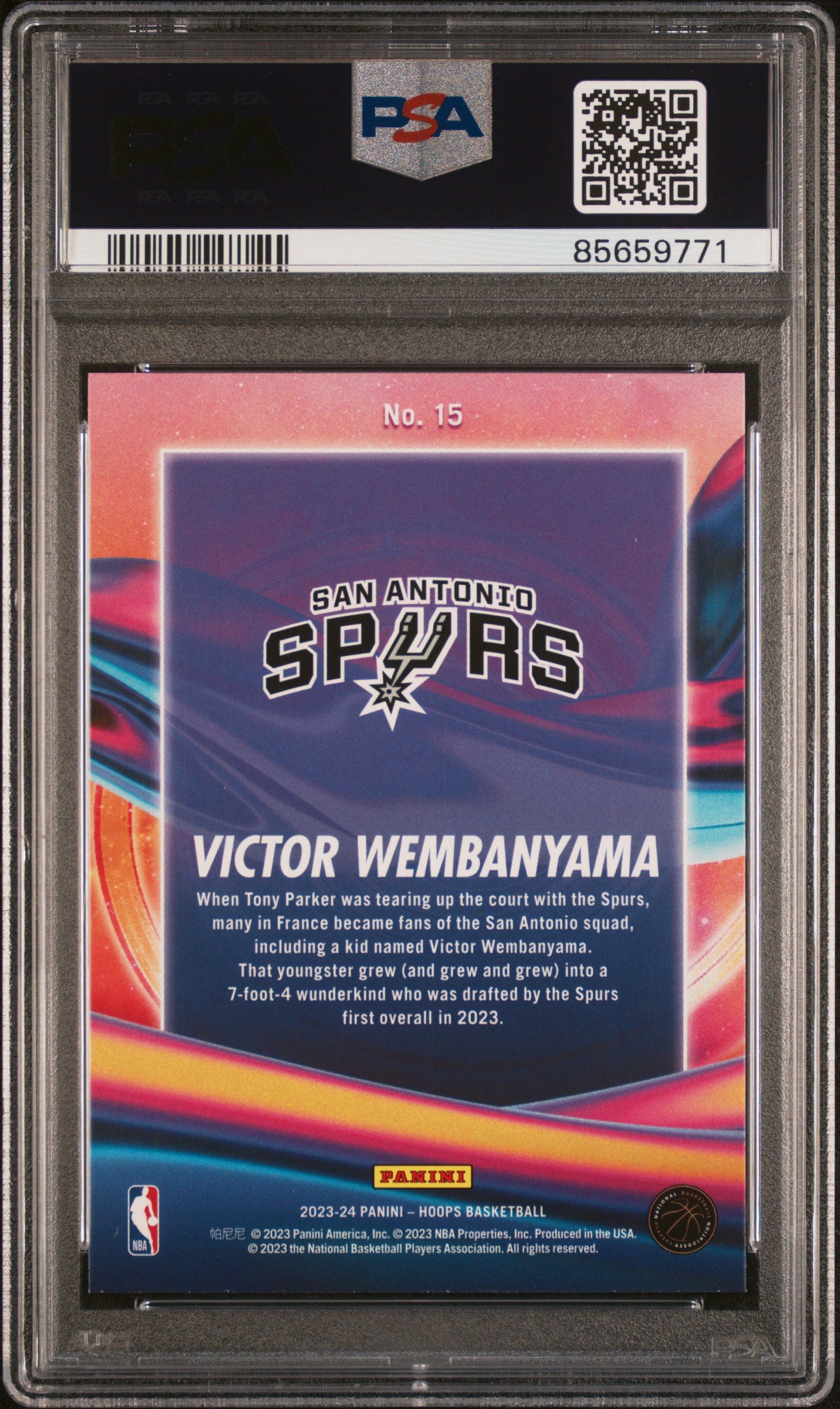 2023 Panini NBA Hoops Anti Gravity Victor Wembanyama #15 Rookie RC PSA 10 Gem Mt