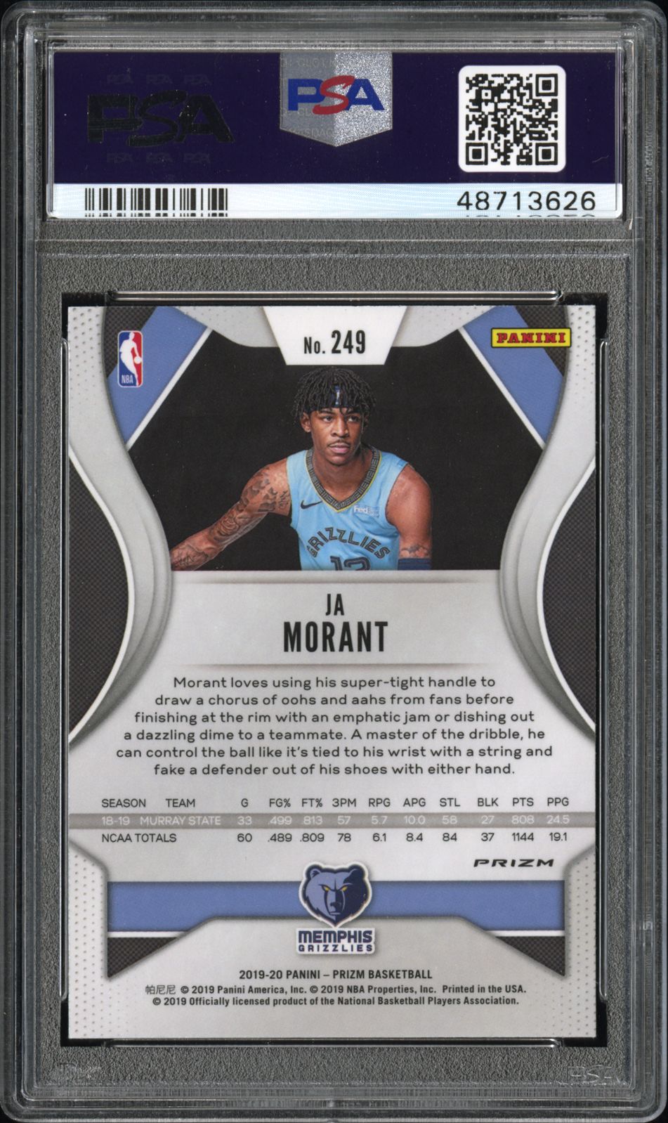 2019 Panini Prizm Ja Morant #249 Silver Rookie RC PSA 10 Grizzlies