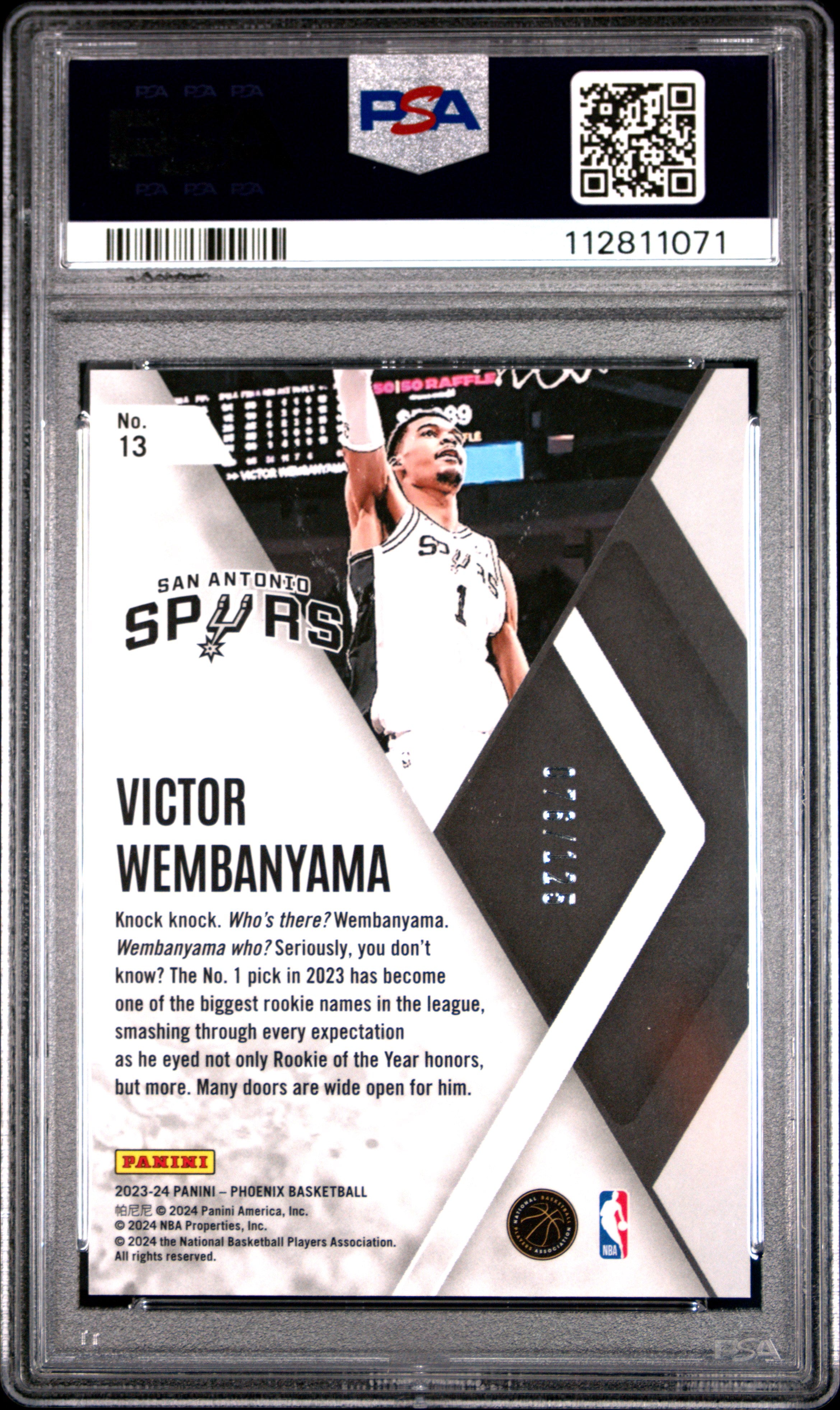 2023 Phoenix Instant Phenom Victor Wembanyama #13 Rookie White Ice /125 PSA 9