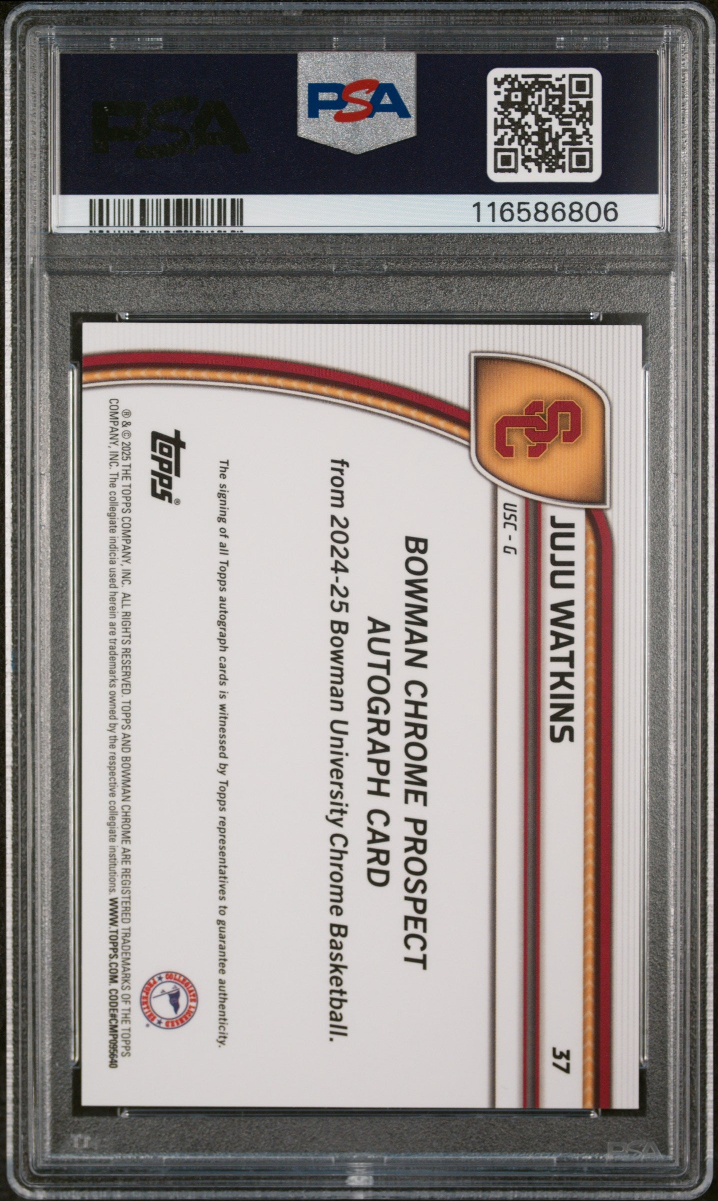 2024 Bowman Chrome University Juju Watkins Auto Blue Shimmer Refractor PSA 10