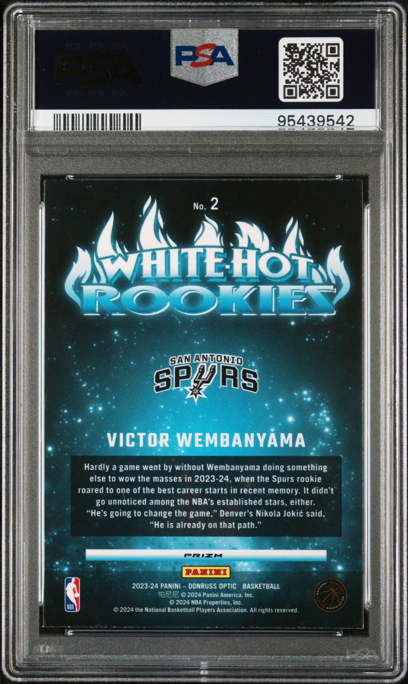 2023 Donruss Optic White Hot Rookies Victor Wembanyama #2 Purple Prizm PSA 10