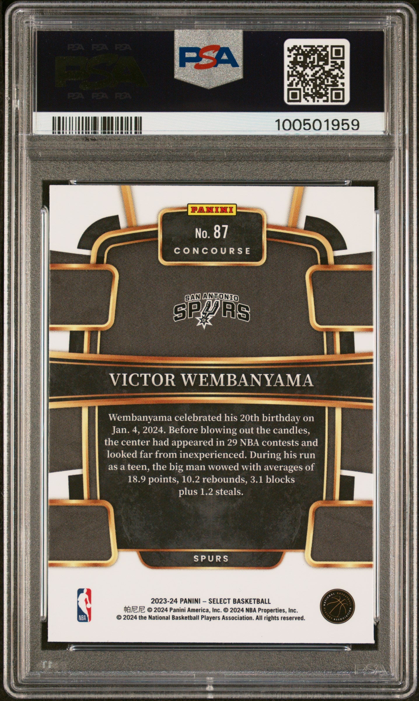 2023 Panini Select Victor Wembanyama #87 Rookie RC Blue PSA 10 Gem MInt