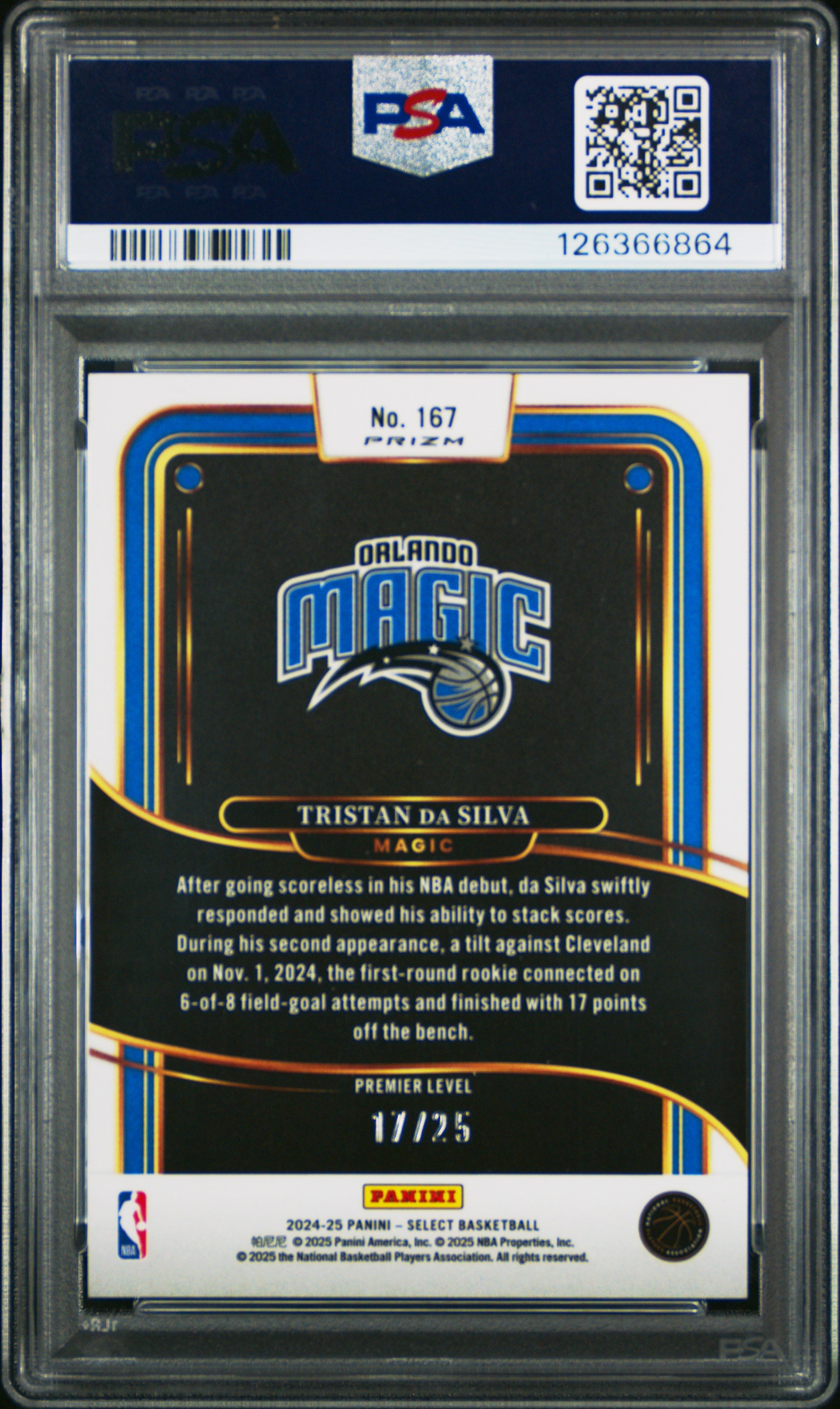 2024 Panini Select Tristan Da Silva #167 Blue Disco Rookie #/25 PSA 10 Pop 2