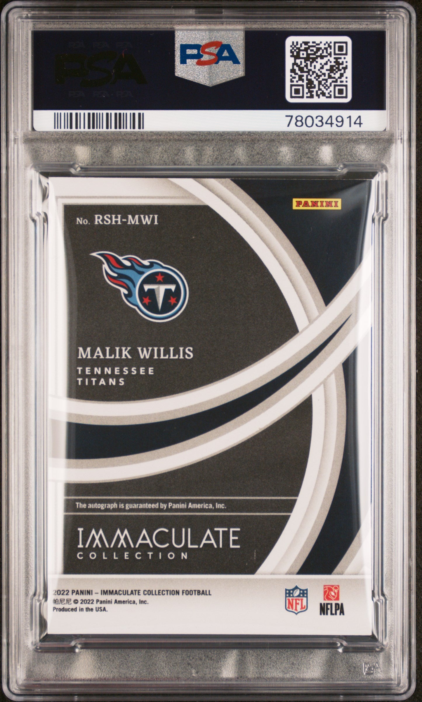 2022 Panini Immaculate Rookie Shadowbox Signatures Malik Willis #/150 Auto PSA 7