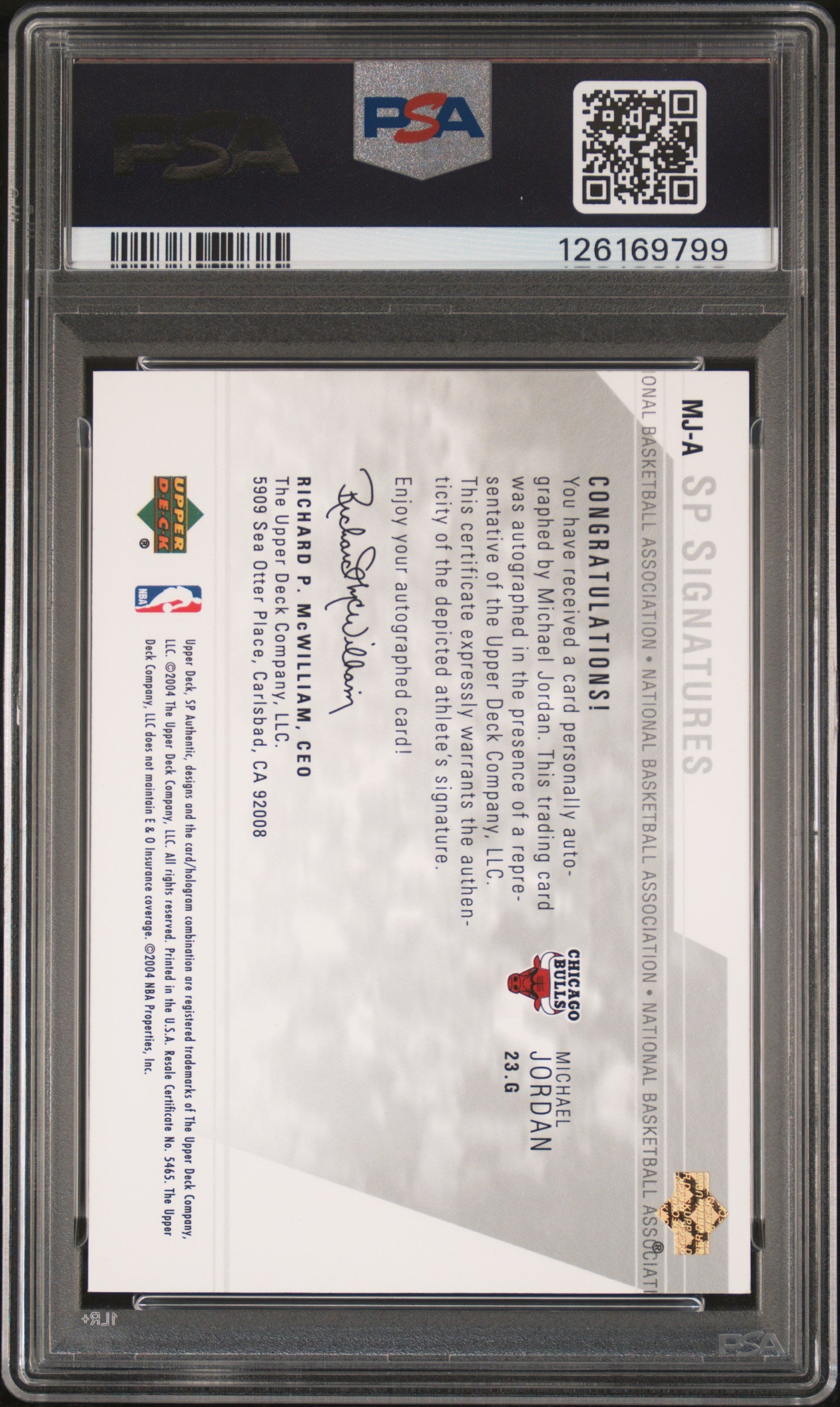 2003 SP Authentic SP Signatures Michael Jordan Super Clean Auto PSA 7/ 10 BULLS