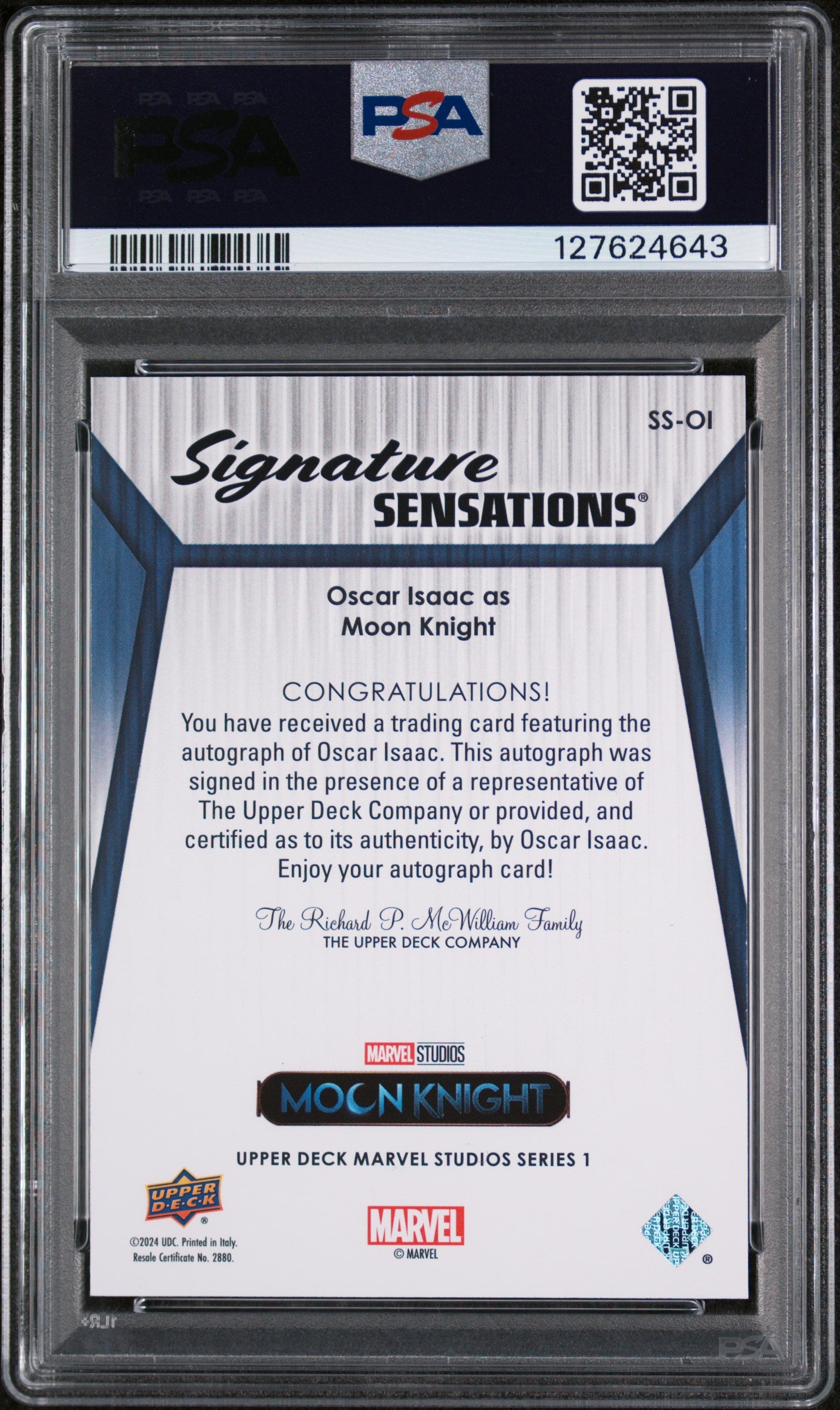 2024 Upper Deck Marvel Studios S1 Signature Sens Oscar Isaac Auto PSA 8 Auto 10