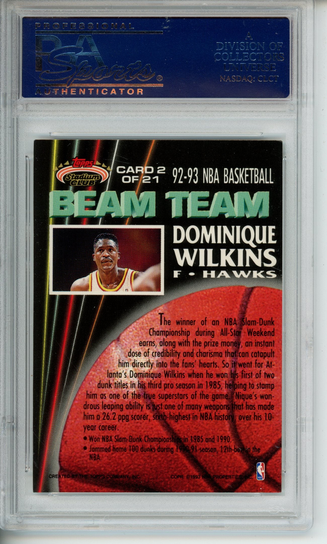 1992-93 Stadium Club Dominique Wilkins #2 Beam Team PSA 10 Gem Atlanta Hawks HOF