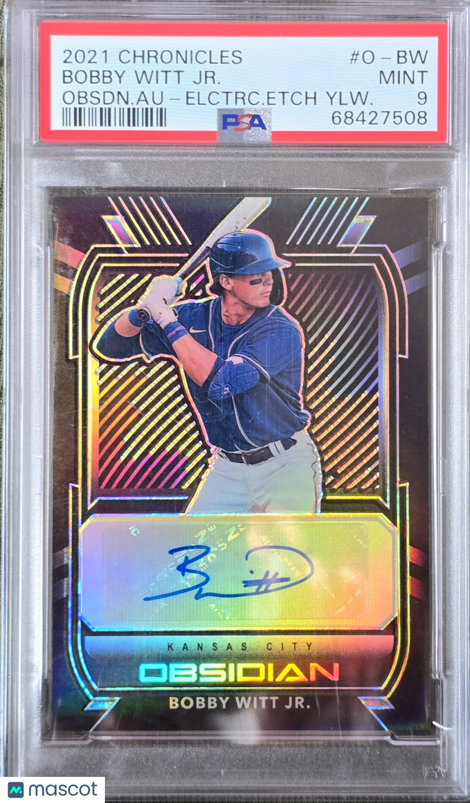 2021 Chronicles Obsidian Auto Bobby Witt JR Electric Etch Yellow Gold /10 PSA 9