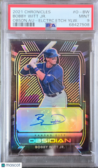 2021 Chronicles Obsidian Auto Bobby Witt JR Electric Etch Yellow Gold /10 PSA 9