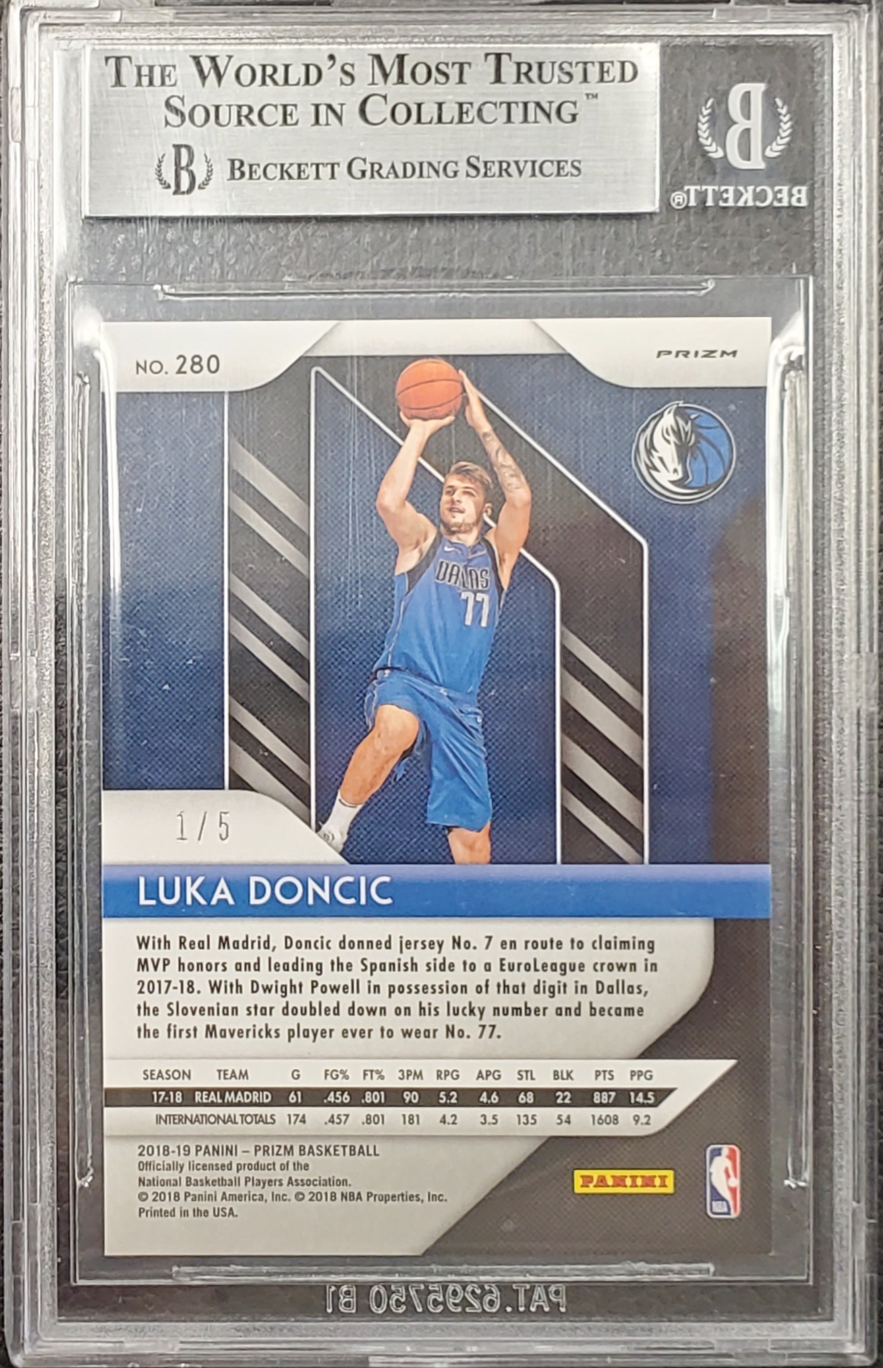 2018-19 Panini Prizm Black Gold Luka Doncic #280 ROOKIE RC