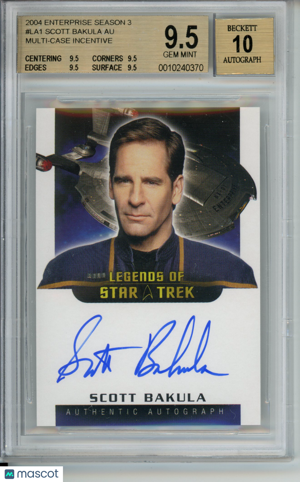 2004 Enterprise Season Three Scott Bakula Capt. Archer Autograph BGS 9.5/10 Auto
