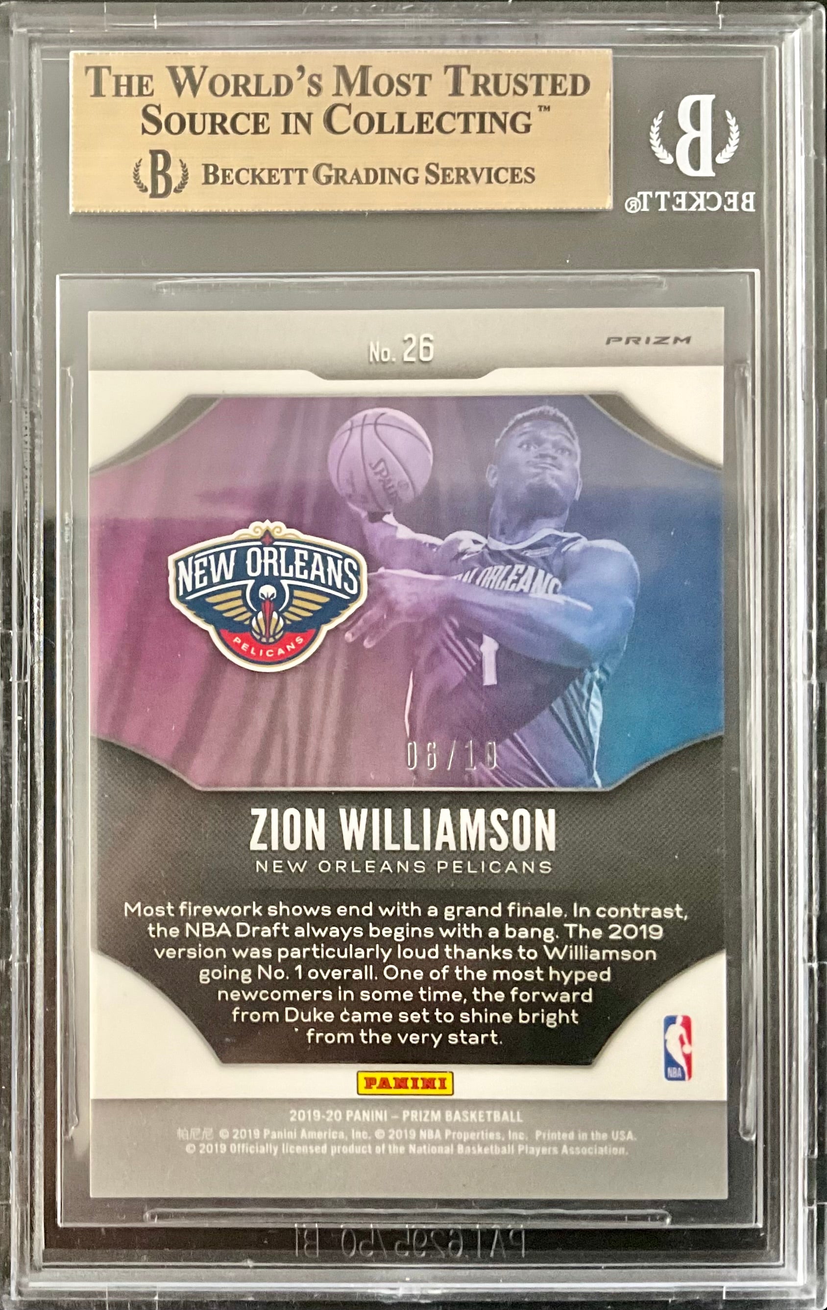 2019-20 Panini Prizm Fireworks Gold Rookie RC Zion Williamson #/10 BGS 9.5