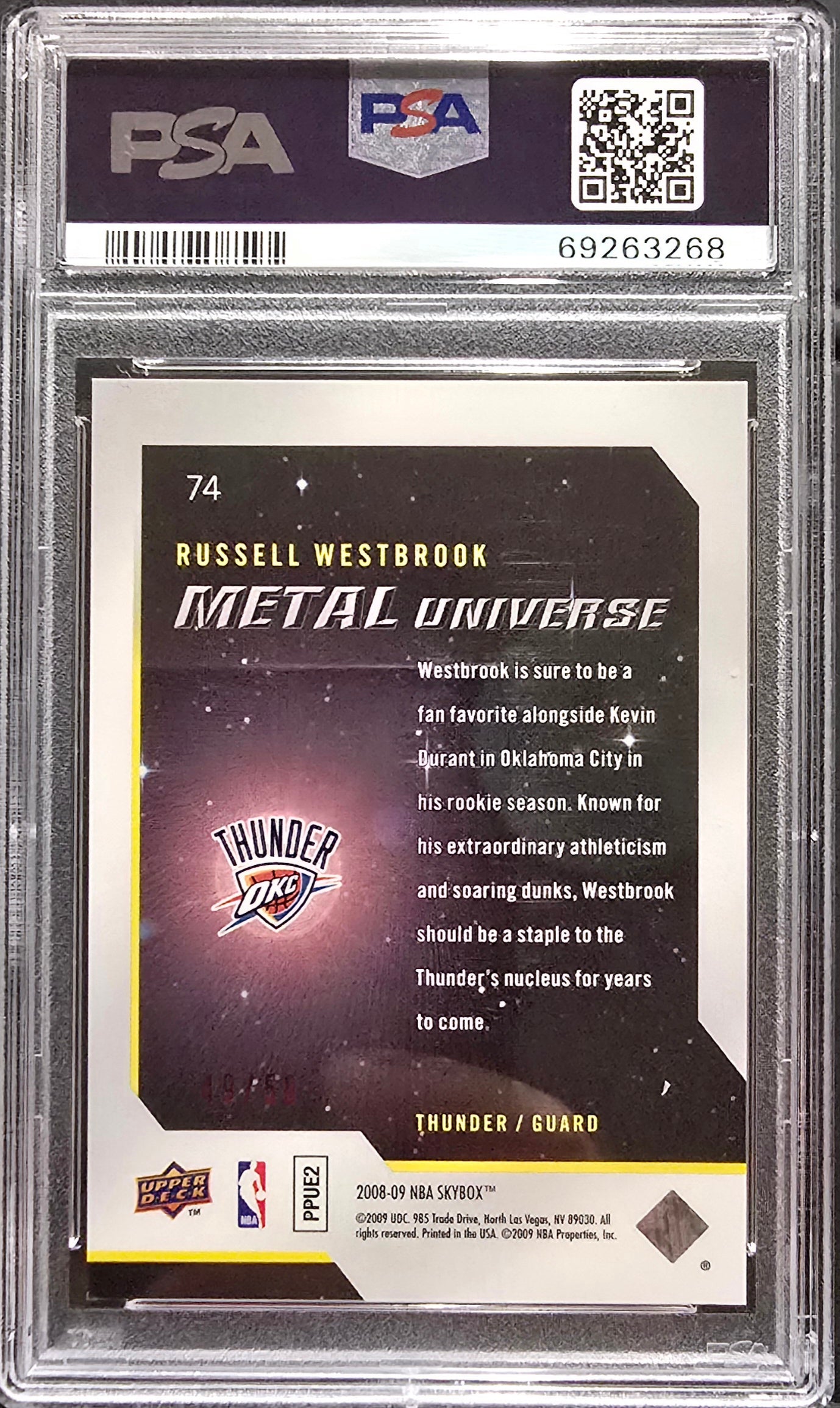 2008 Skybox Metal Universe Russell Westbrook Precious Gems Red Rookie /50 PSA 8