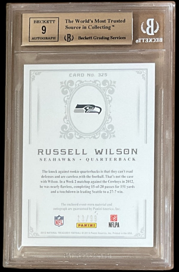 2012 National Treasures Russell Wilson #325 Rookie Auto Logo Patch BGS 9.5