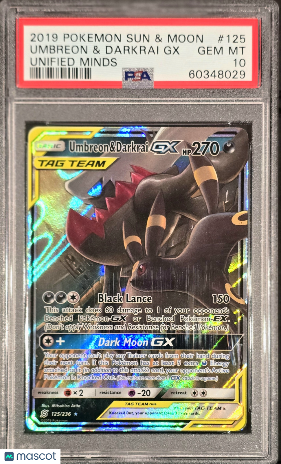 2019 Pokemon Sun & Moon Unified Minds Umbreon & Darkrai GX Tag Team PSA 10 #125