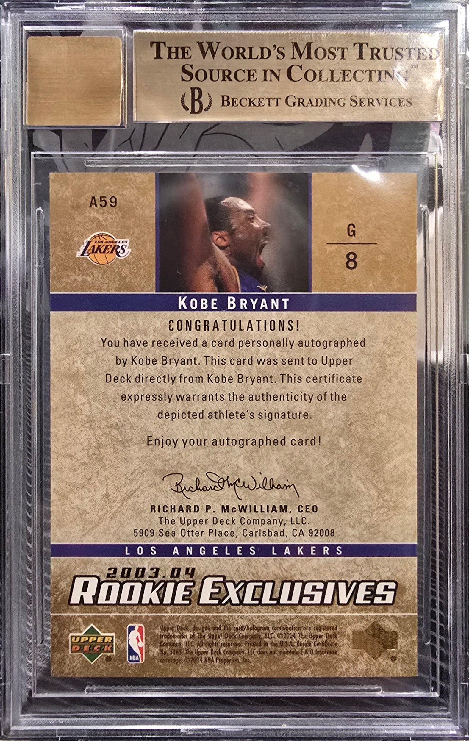 2003-04 Upper Deck Rookie Exclusives Autograph Kobe Bryant Auto SP BGS 9.5/10