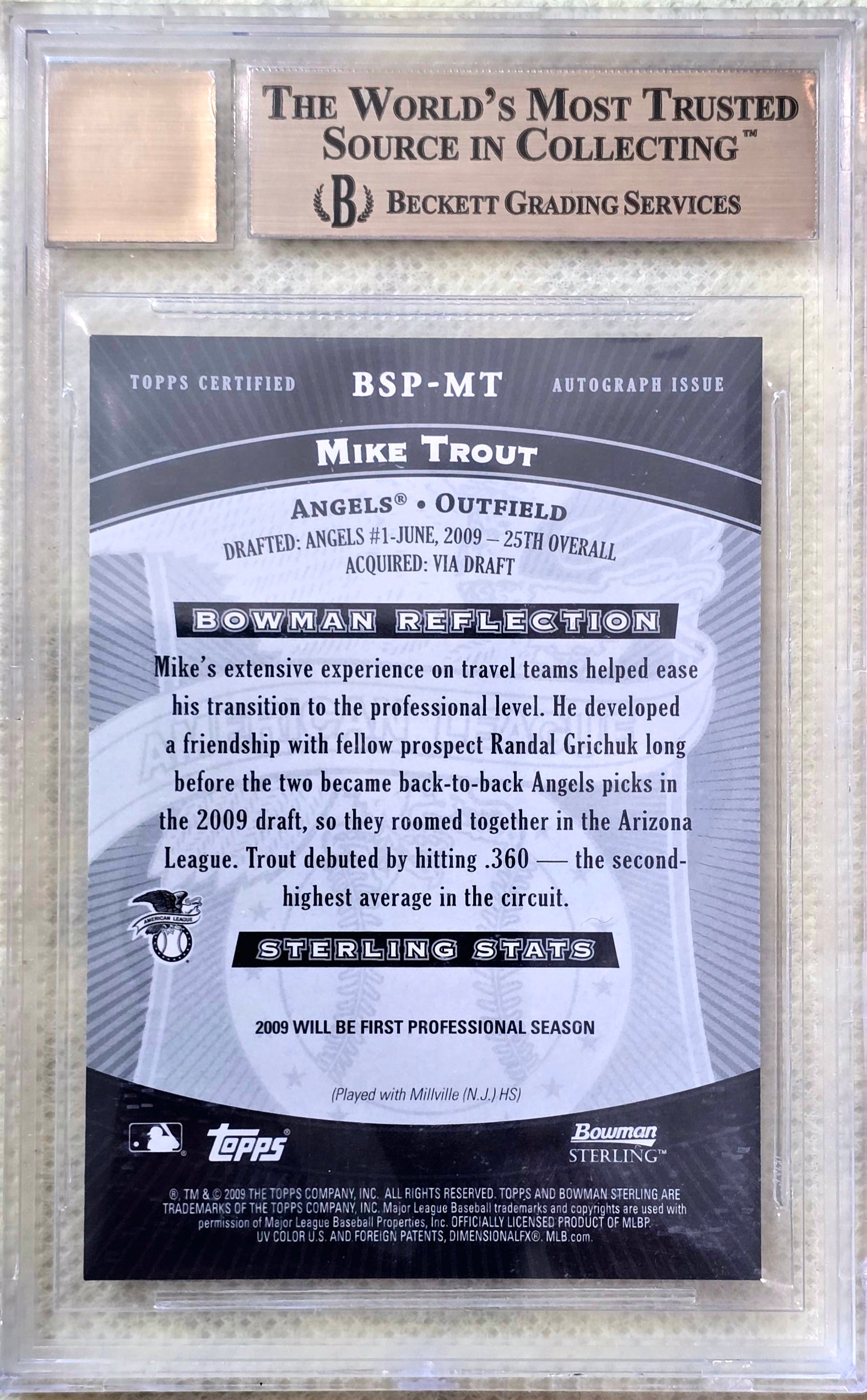 2009 Bowman Sterling Prospects Mike Trout Rookie BGS 9.5 Auto 10