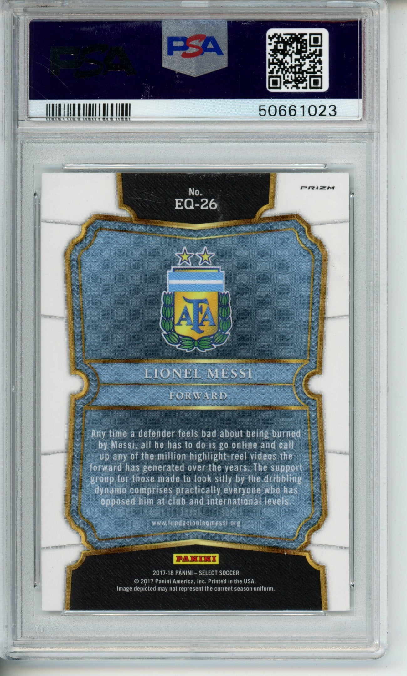 2017-18 Panini Select Lionel Messi #EQ26 Equalizers PSA 10 Gem Argentina