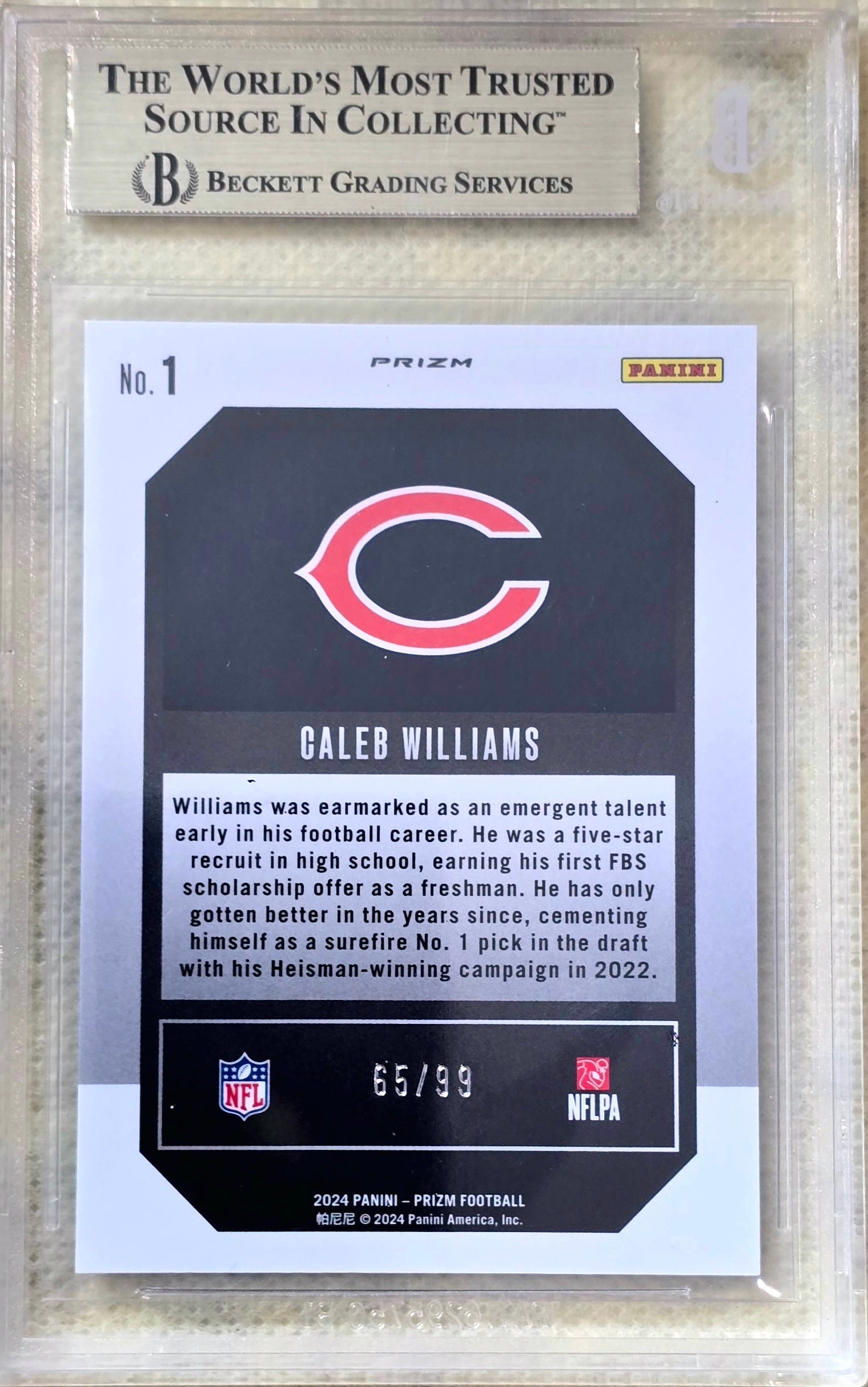 2024 Panini Prizm Caleb Williams #1 Rookie RC Blue Ice #/99 BGS 9.5 Gem Mint
