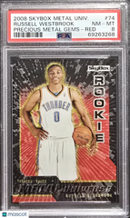 2008 Skybox Metal Universe Russell Westbrook Precious Gems Red Rookie /50 PSA 8