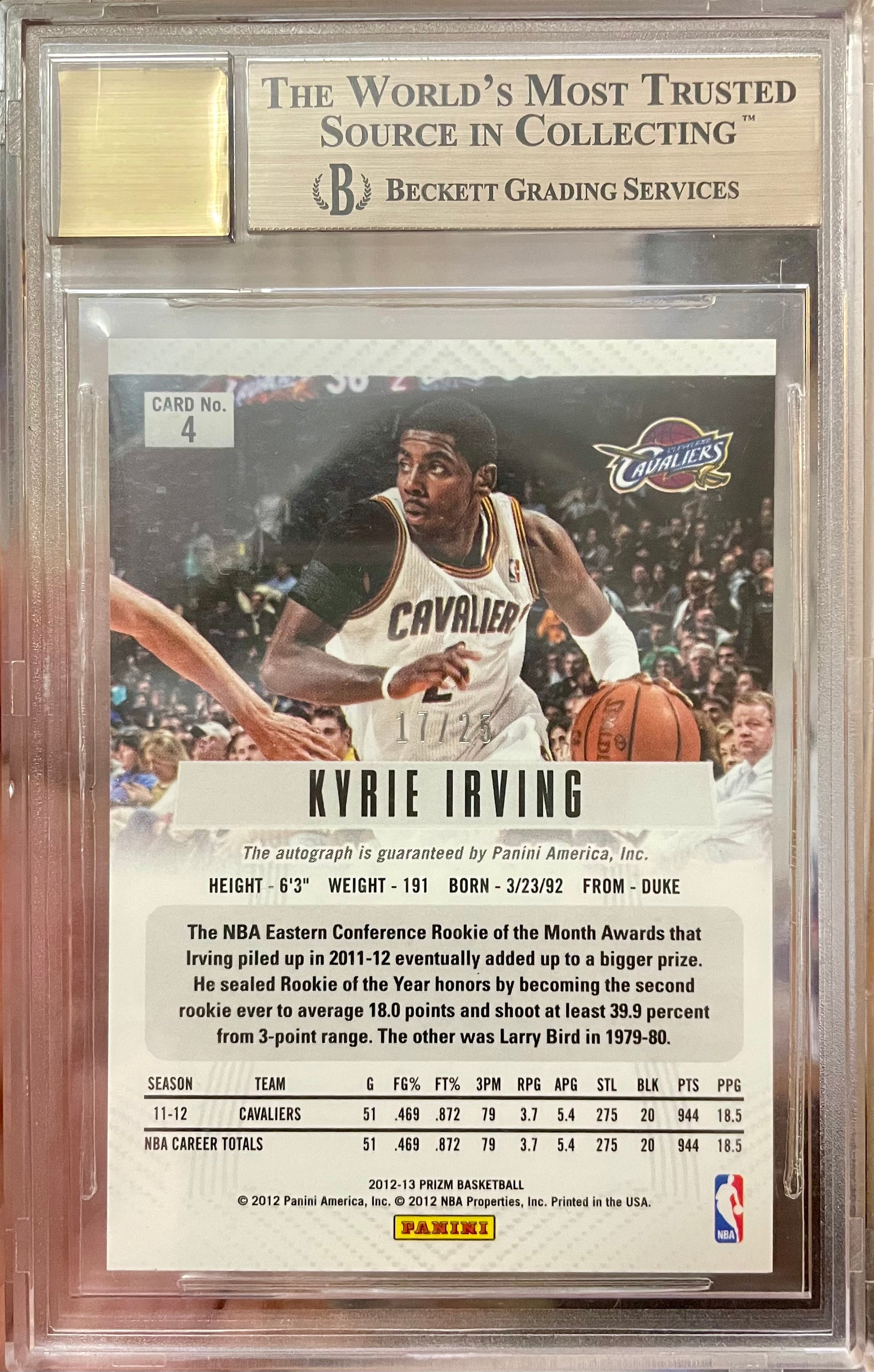 2012-13 Panini Prizm Autograph Silver Auto Kyrie Irving #/25 Rookie BGS 9.5/10