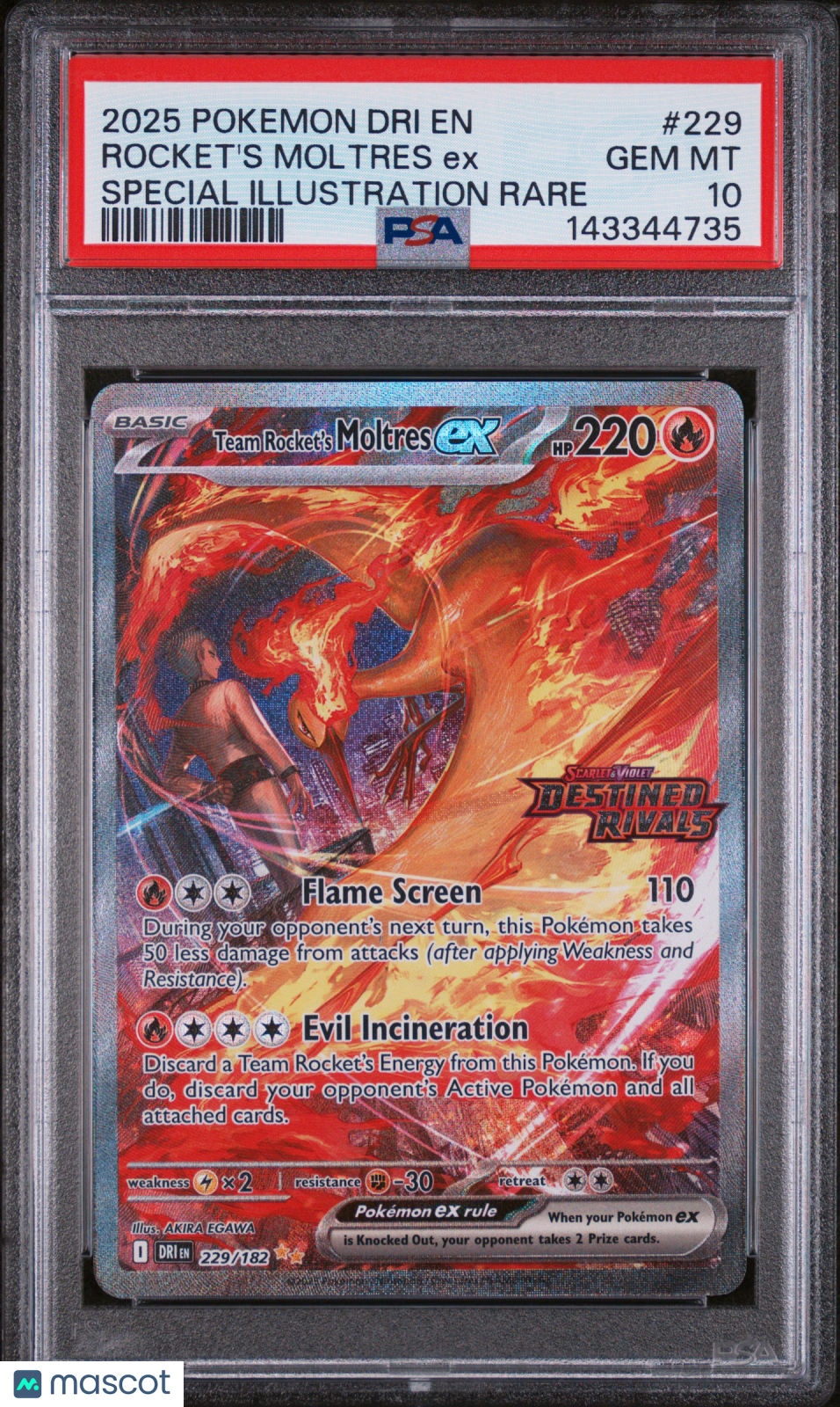 2025 Pokemon Destined Rivals Rocket's Moltres Special Rare Ultra Pre PSA 10 #229
