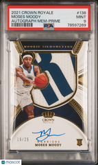 2021 Crown Royale Silhouettes Moses Moody #138 Auto Rookie Prime Patch /25 PSA 9