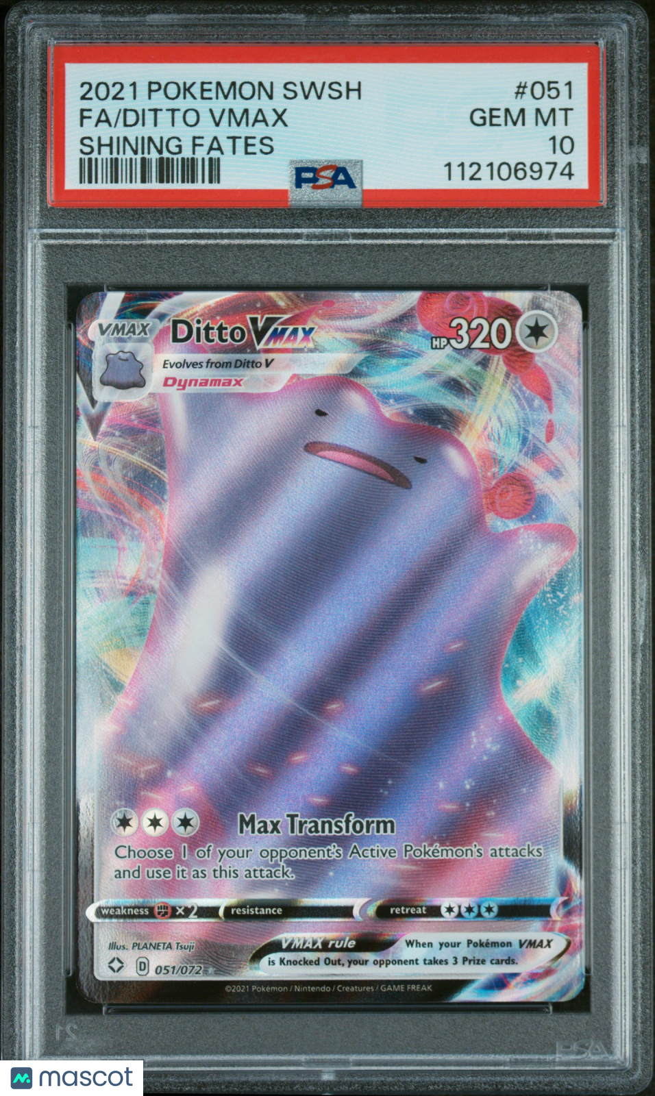 2021 Pokemon Sword & Shield Shining Fates Ditto Vmax Fa #051 PSA 10 Gem Mint