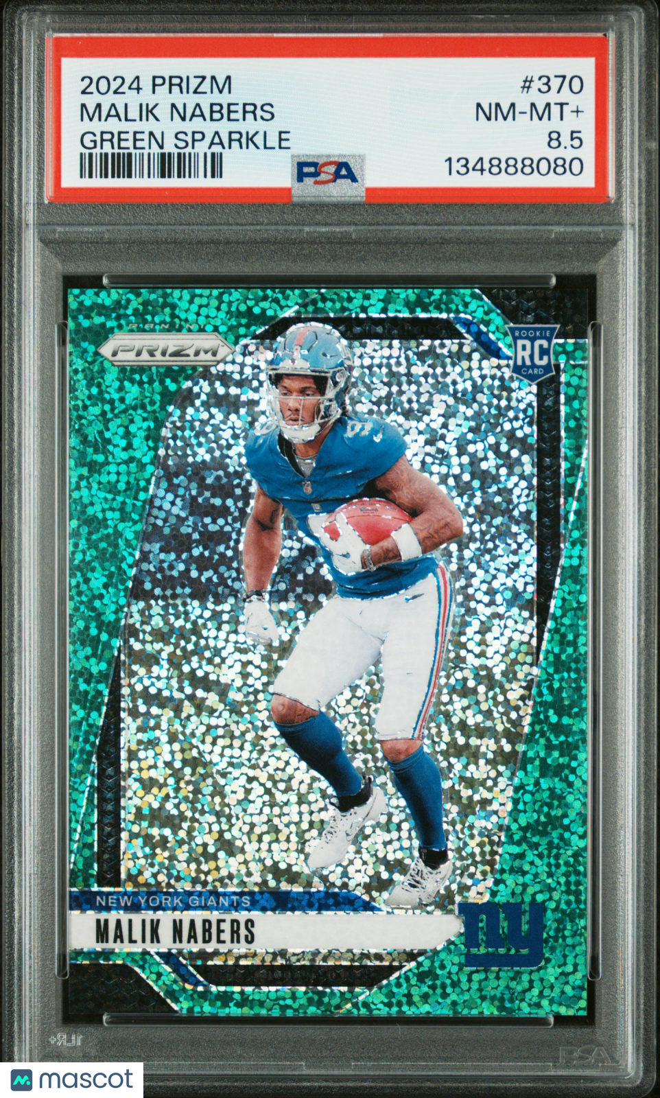 2024 Panini Prizm Malik Nabers #370 Green Sparkle #1/8 Rookie RC PSA 8.5 Giants