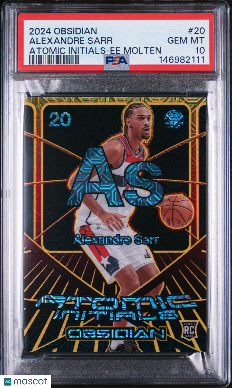 2024 Obsidian Atomic Initials Alexandre Sarr #20 Rookie Gold Molten #/10 PSA 10