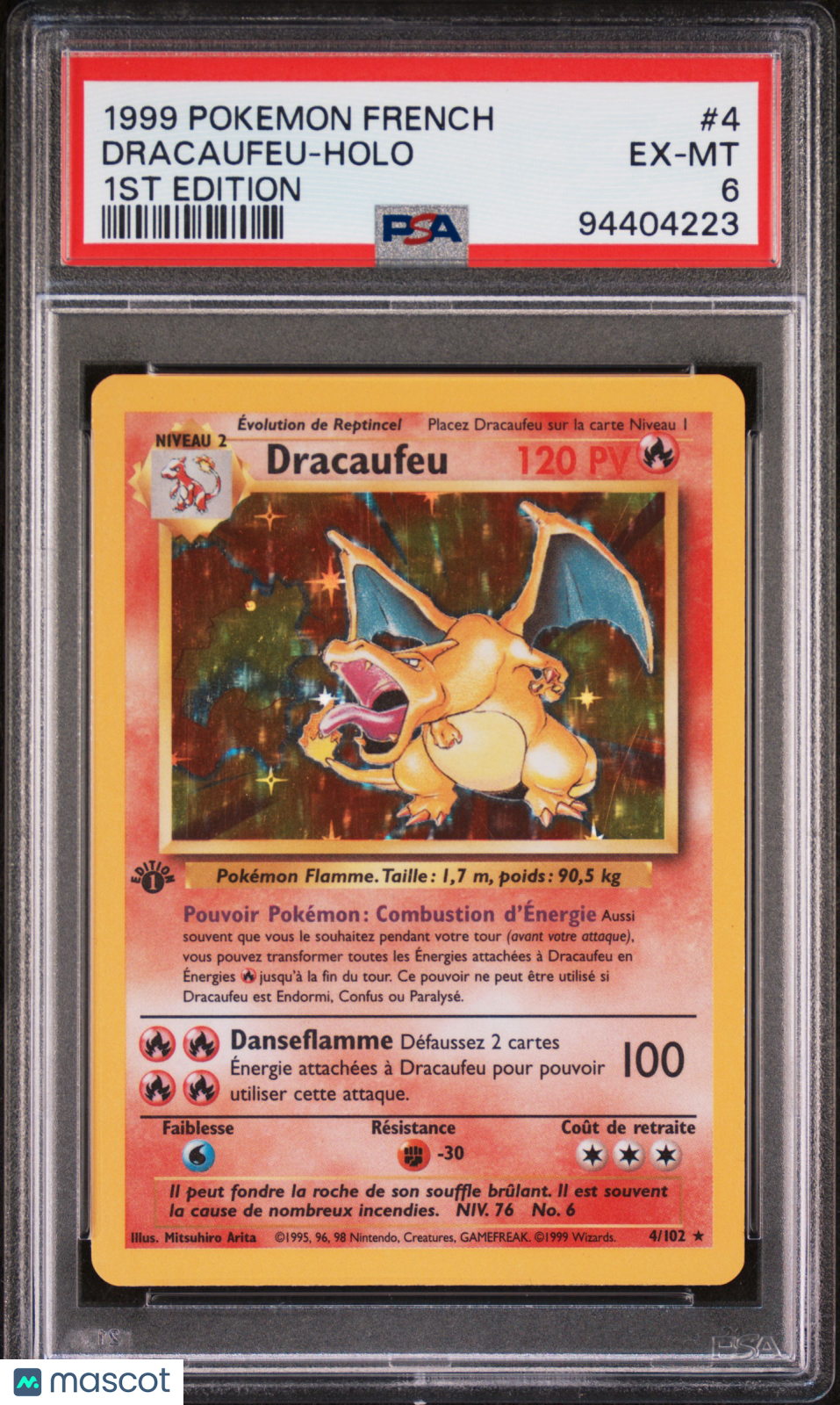 1999 Pokemon French Dracaufeu / Charizard #4 1ST Edition PSA 6 Holo