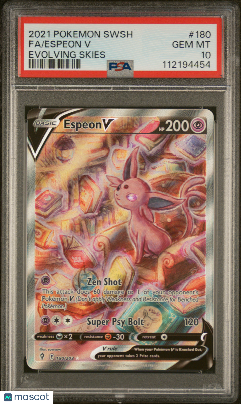 2021 Pokemon Sword & Shield Evolving Skies Espeon V Fa #180 PSA 10 Gem Mint