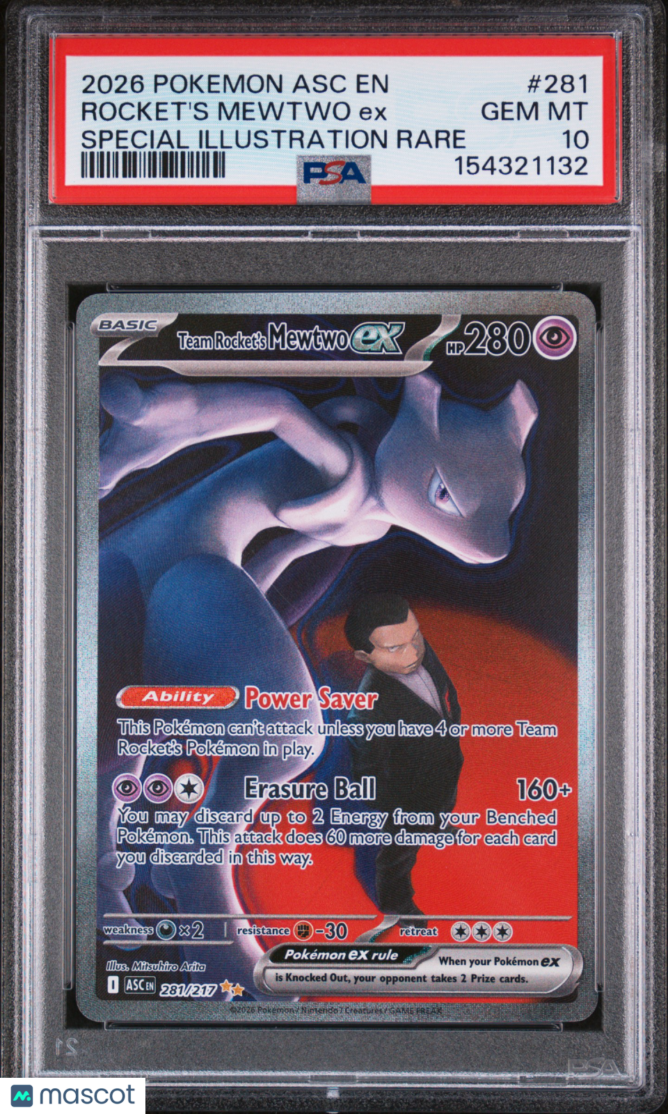 2026 Pokemon Ascended Heroes Rocket's Mewtwo EX Special Illust Rare PSA 10 #281