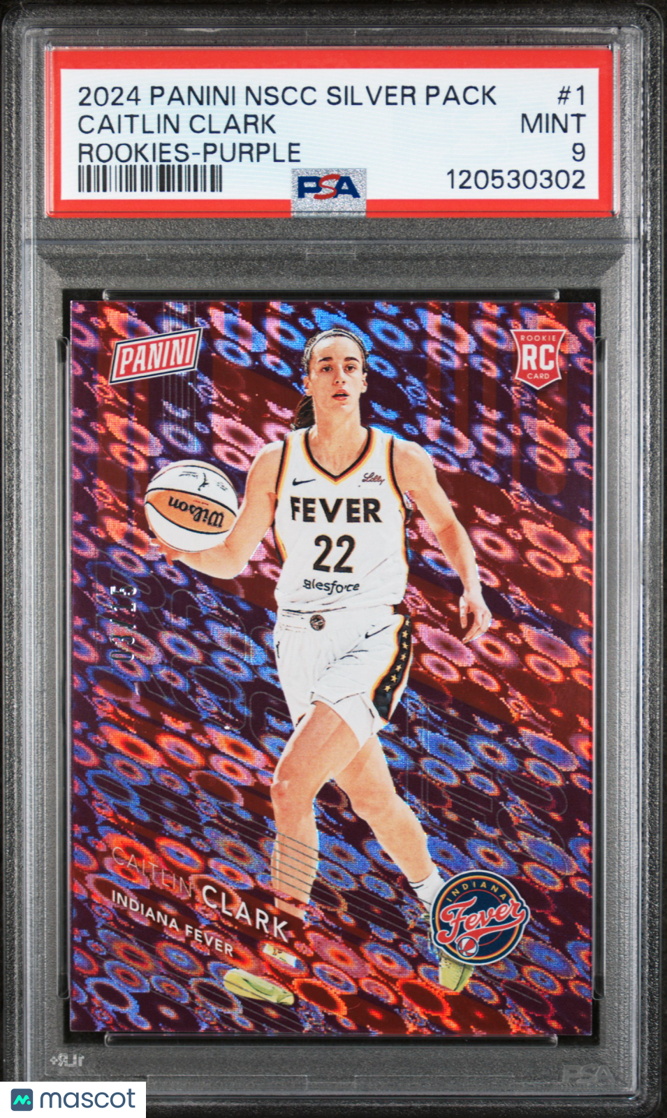 2024 Panini NSCC VIP Rookies Caitlin Clark #1 Purple #/15 Rookie RC PSA 9 Fever