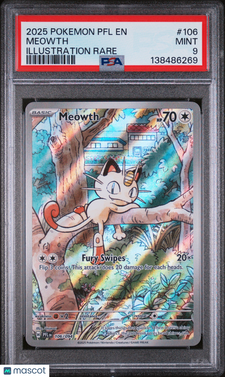 2025 Pokemon EN-Phantasmal Flames Meowth Full Art Illustration Rare PSA 9 #106