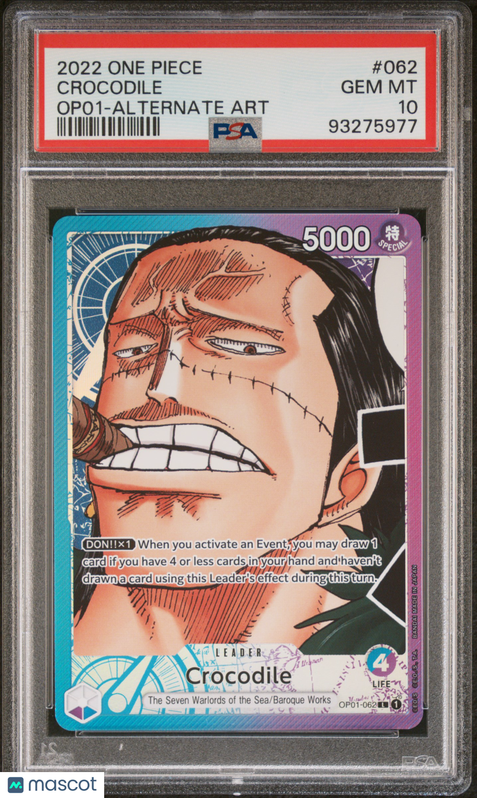 2022 One Piece Op01-Romance Dawn Crocodile #062 Alternate Art PSA 10 Gem Mint