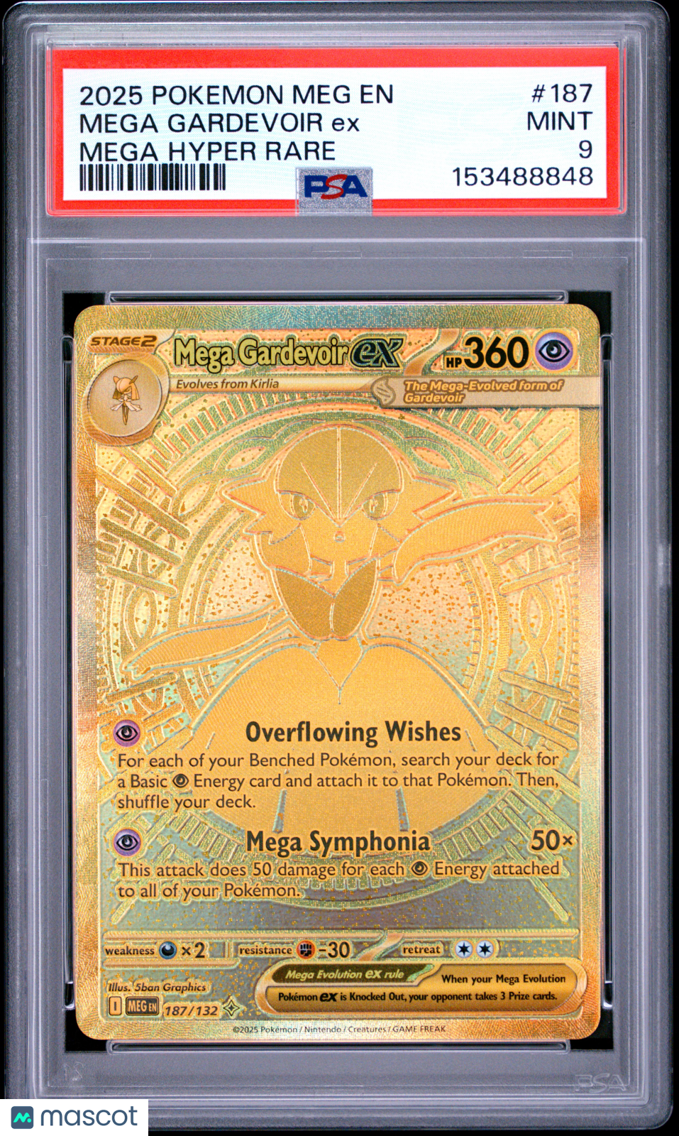 2025 Pokemon EN-Mega Evolution Mega Gardevoir Gold Mega Hyper Rare PSA 9 #187