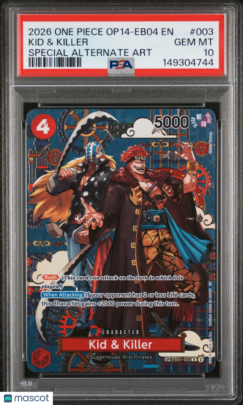 2026 One Piece Op14 Azure Sea's Seven Kid & Killer Special Alt Art PSA 10 #003