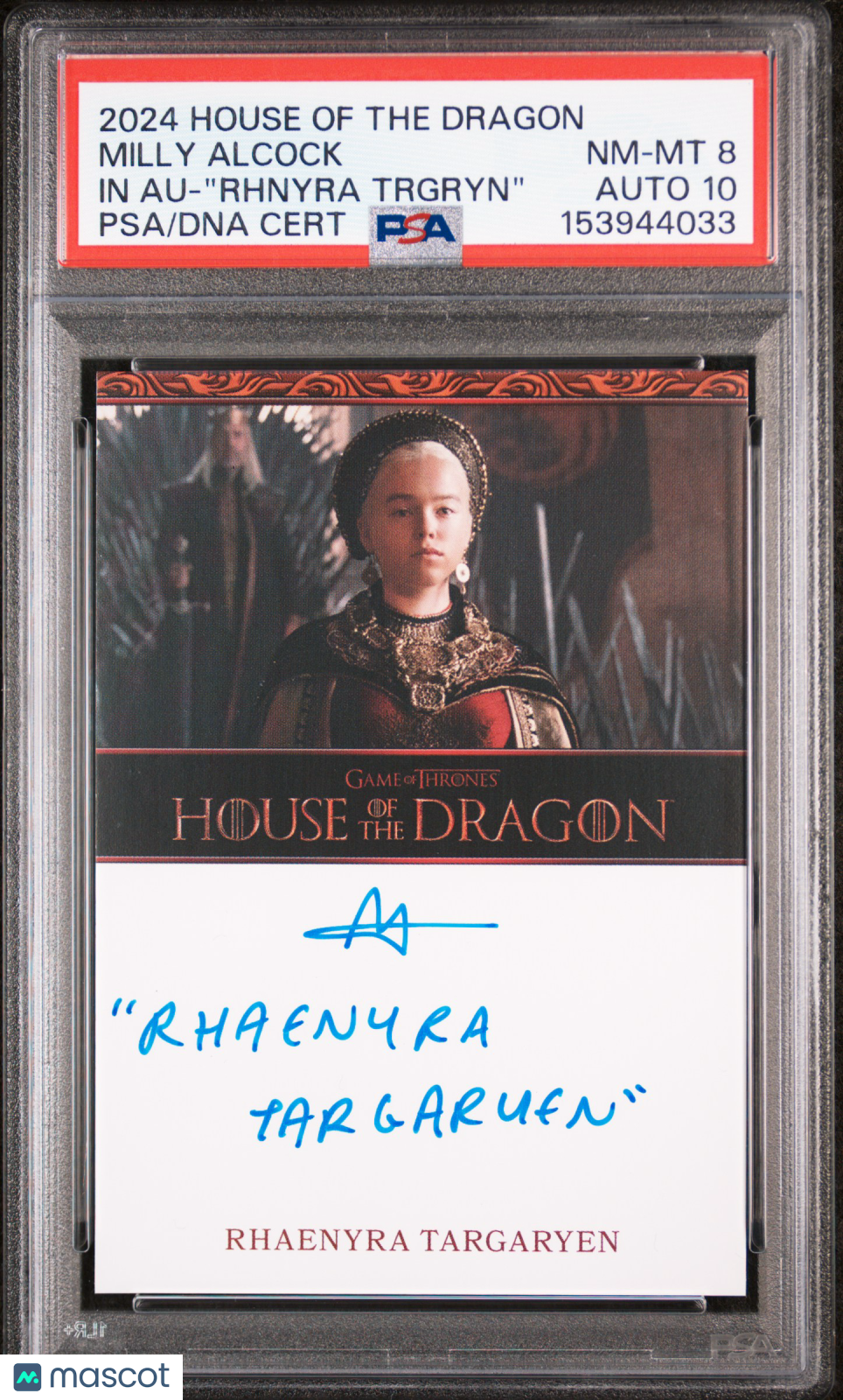 2024 Rittenhouse House The Dragon S1 Inscription Milly Alcock PSA 8 Autograph 10