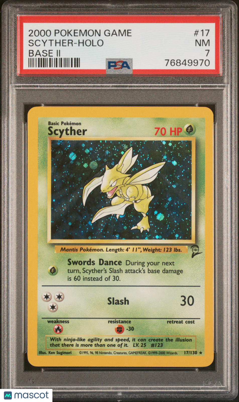 2000 Pokemon Game Base II Scyther Holo Holo Base II PSA 7 #17