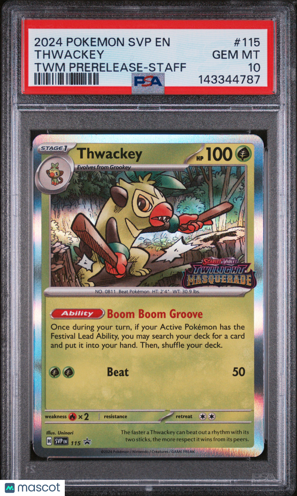 2024 Pokemon Black Star Promo Thwackey TWM Prerelease-Staff PSA 10 #115