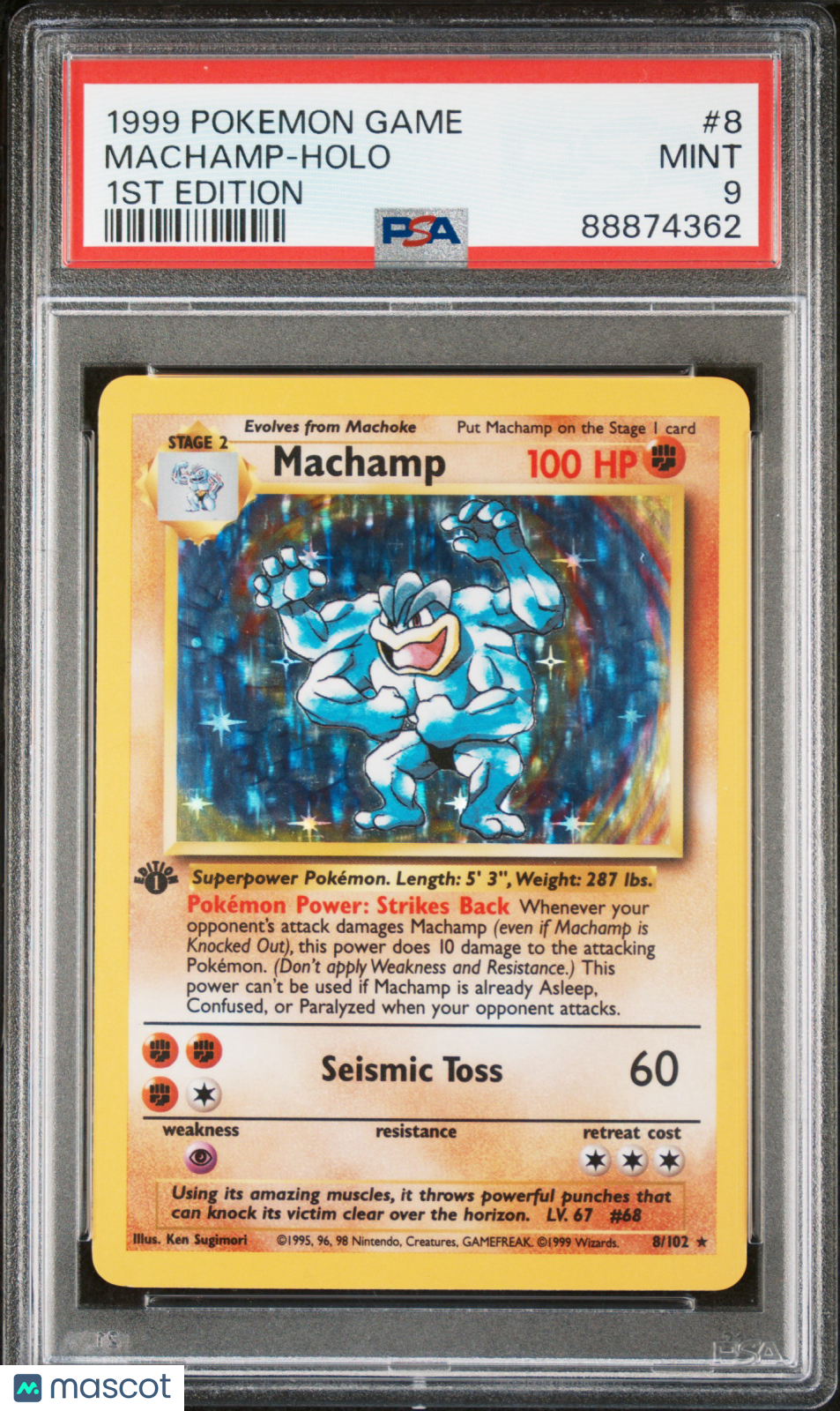 1999 Pokemon Game Machamp #8 1ST Edition PSA 9 Holo Mint